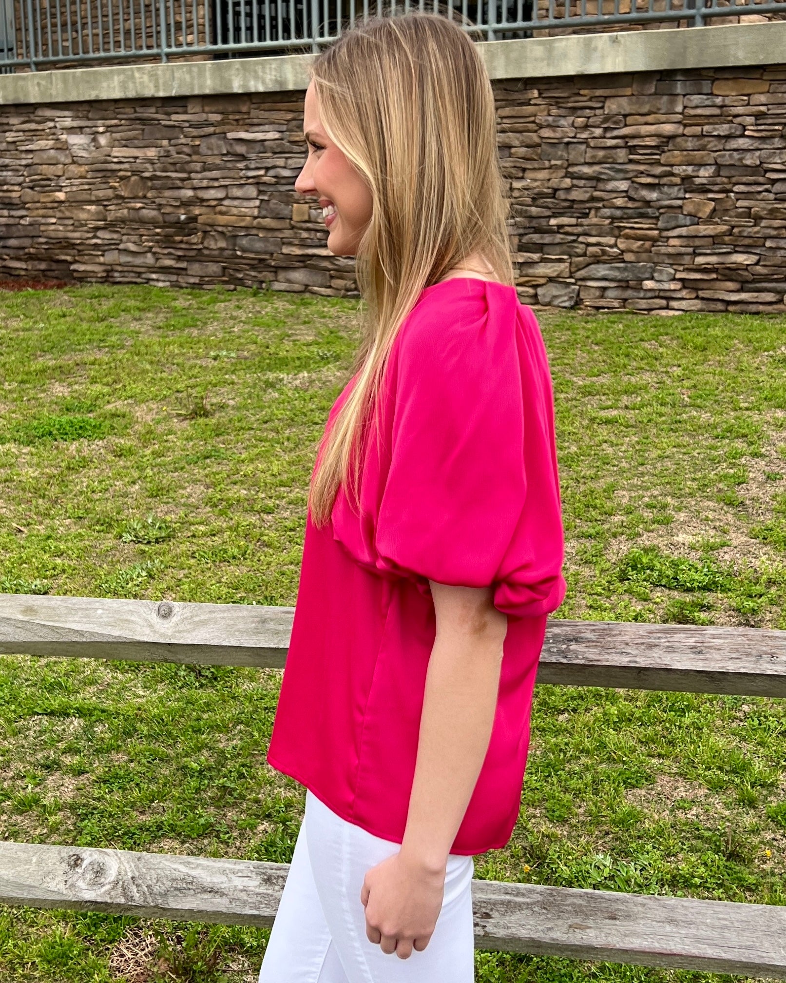See You Hot Pink V-neck Top-Shop-Womens-Boutique-Clothing