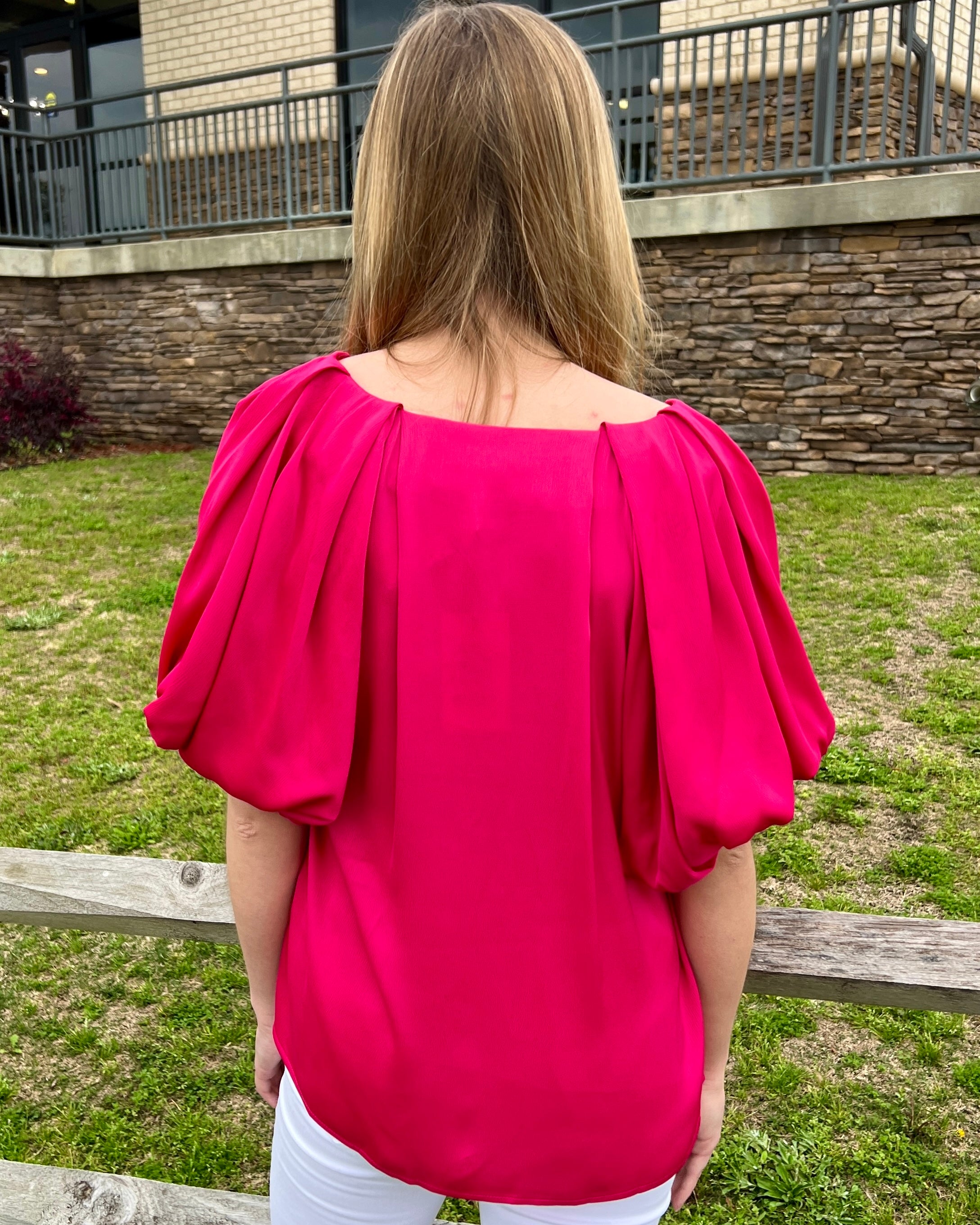See You Hot Pink V-neck Top-Shop-Womens-Boutique-Clothing