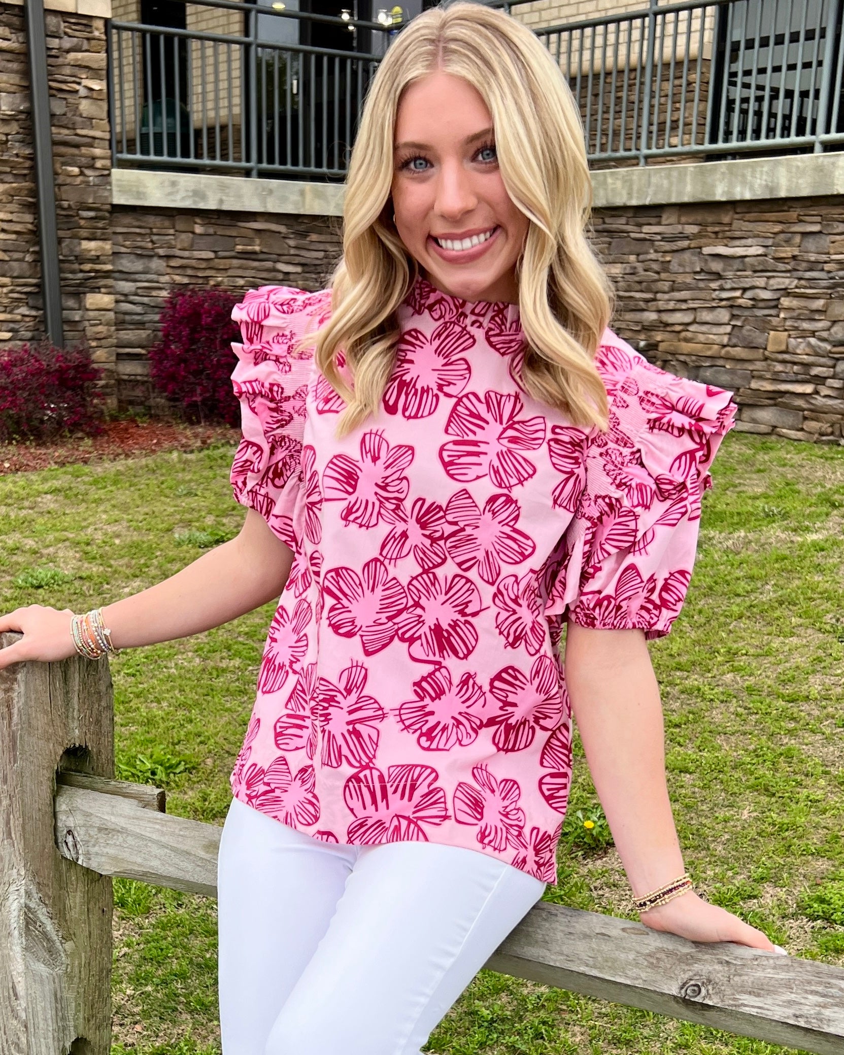 More Alike Pink Floral Ruffle Top-Shop-Womens-Boutique-Clothing