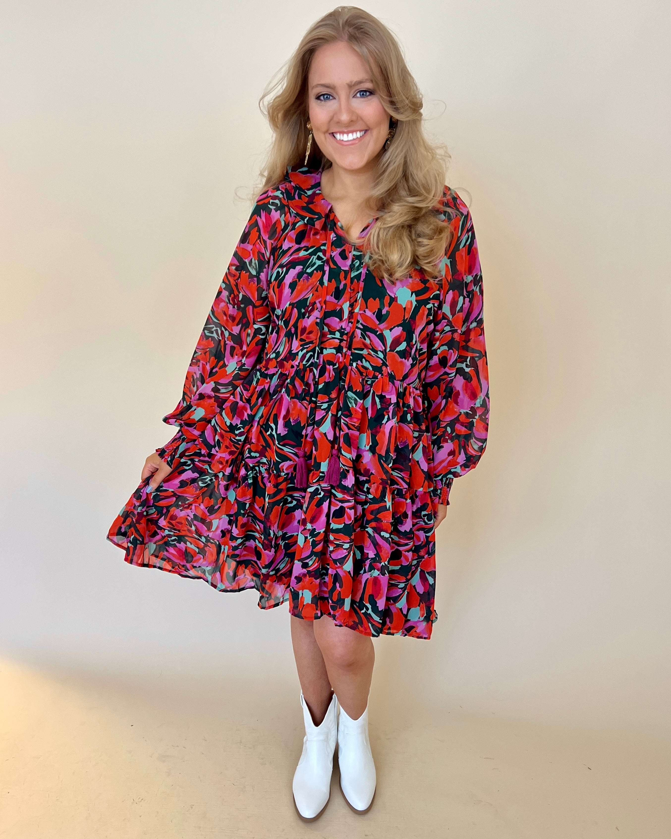 Full Support H Green Plus Printed Ruffle Dress-Shop-Womens-Boutique-Clothing