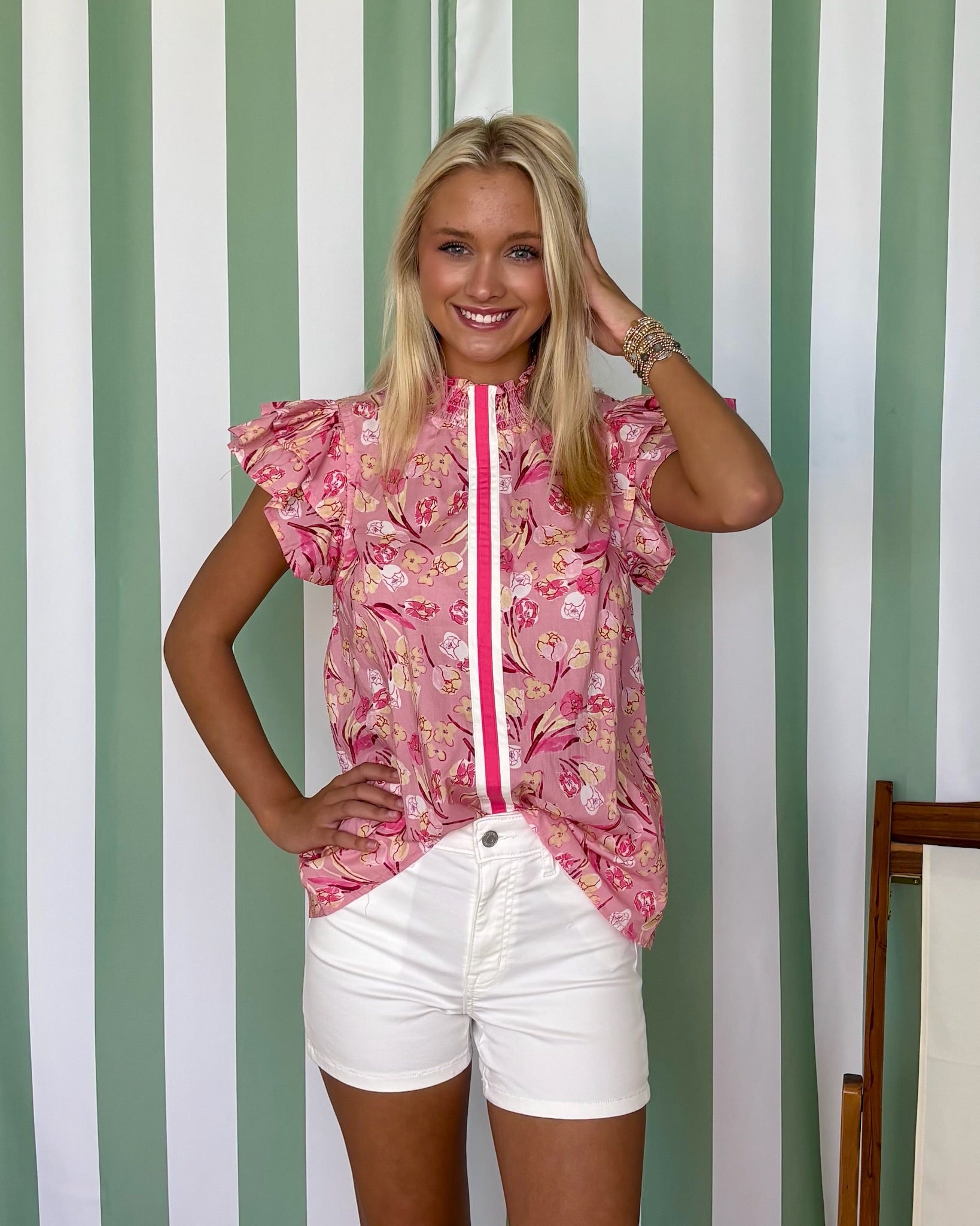 Garden Views Pink Floral Flutter Top-Shop-Womens-Boutique-Clothing