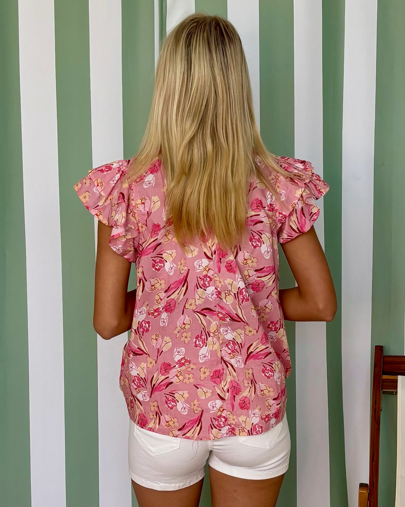 Garden Views Pink Floral Flutter Top-Shop-Womens-Boutique-Clothing