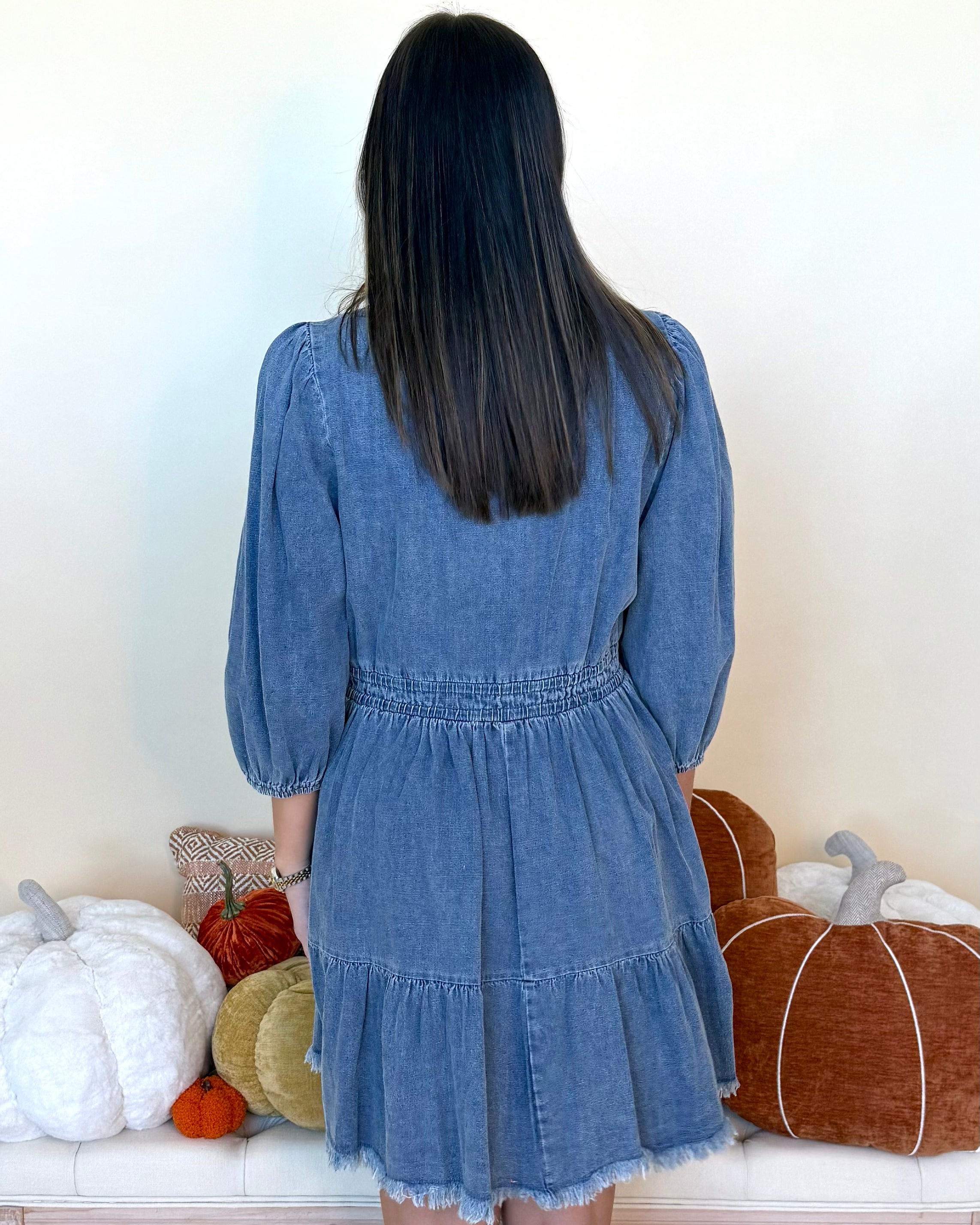 Outta Sight Lt Denim Ruffle Trim Dress-Shop-Womens-Boutique-Clothing