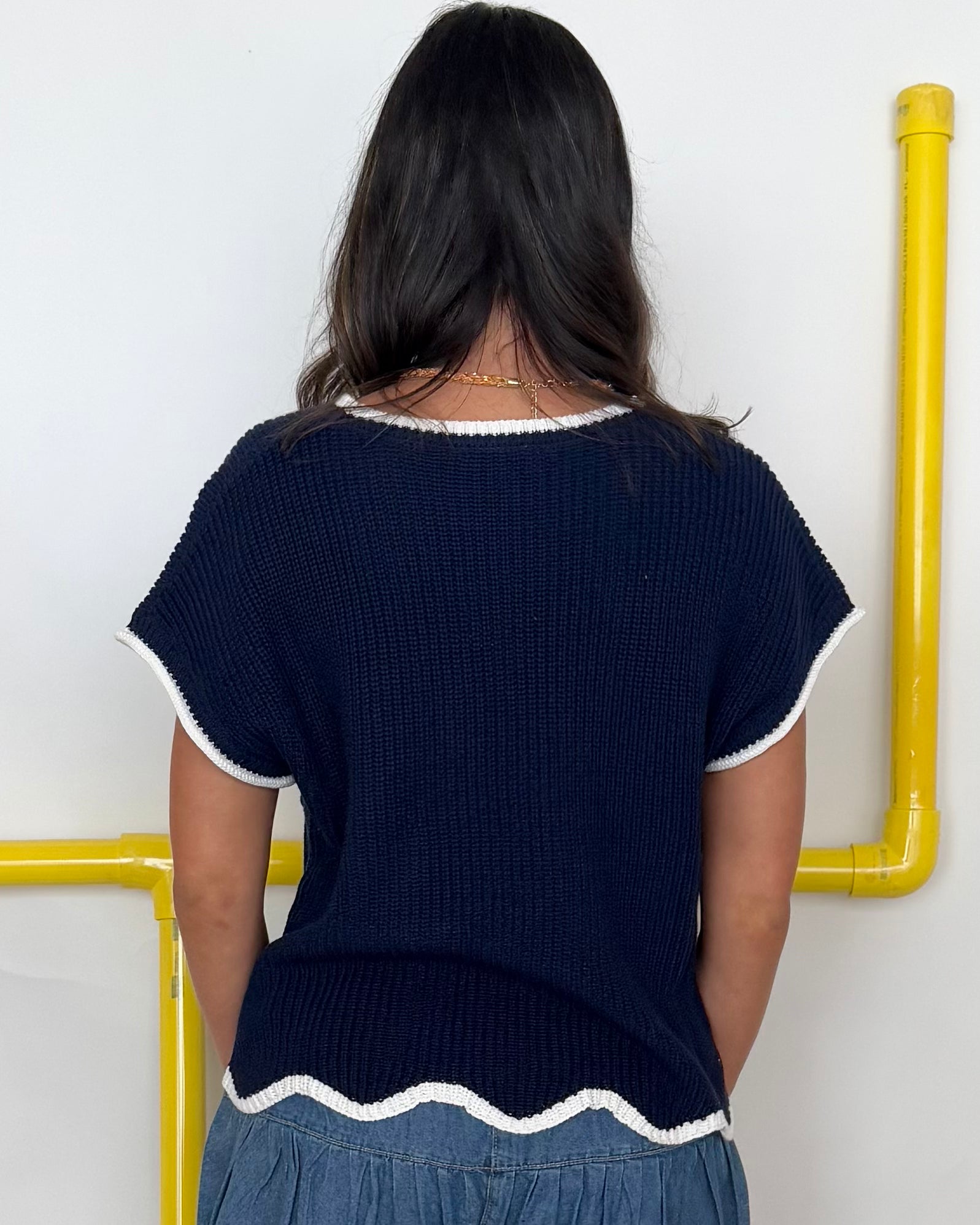 By The Rules Navy Scallop Pocket Sweater-Shop-Womens-Boutique-Clothing