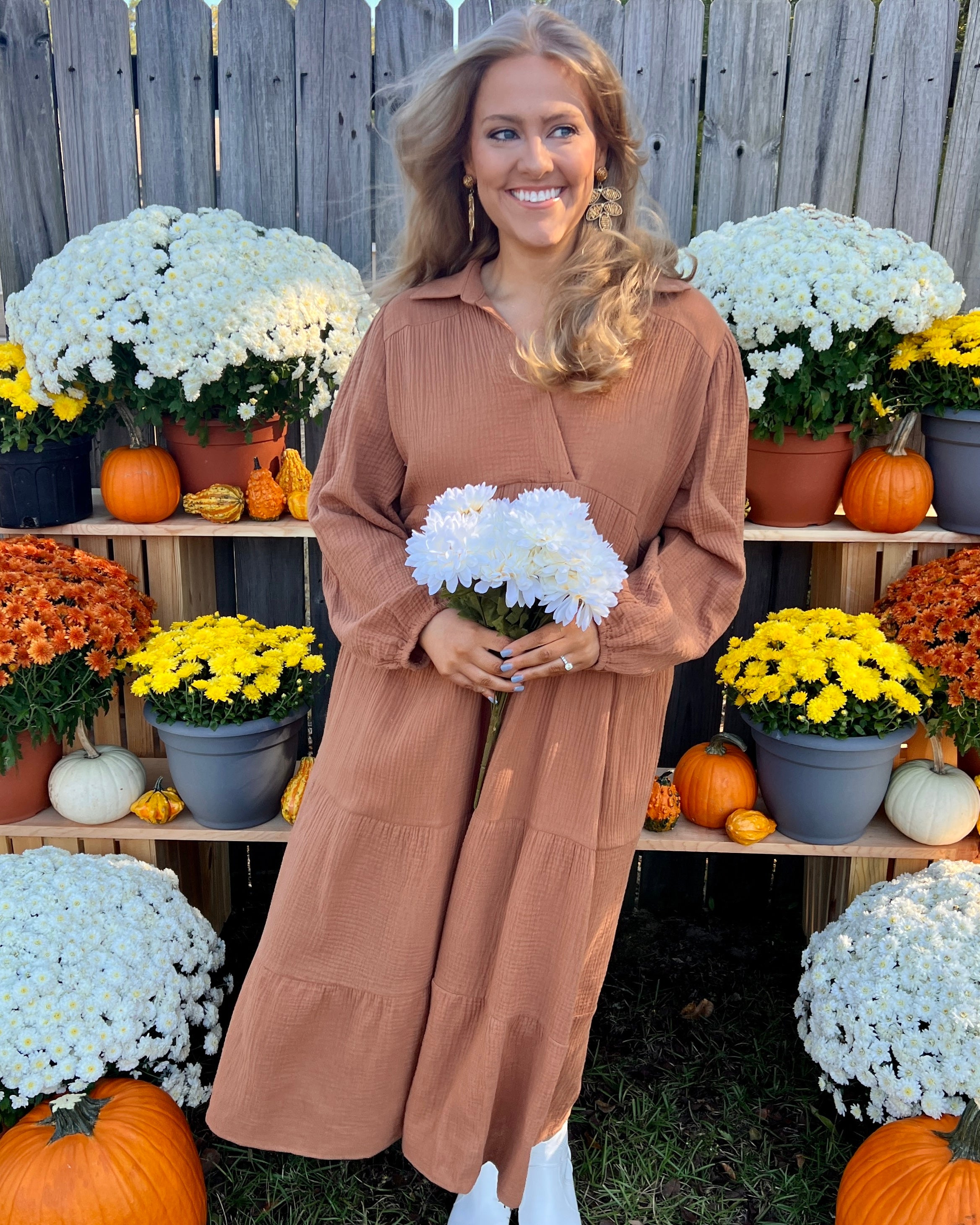 Show You Off Pecan Plus Crinkle Midi Dress-Shop-Womens-Boutique-Clothing