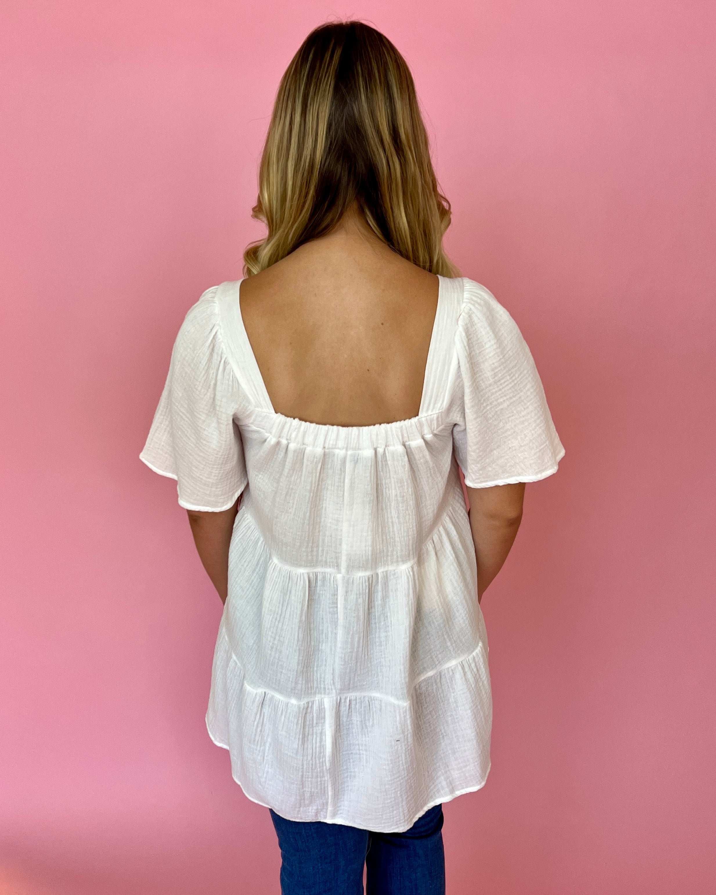Perfect Kiss Off White Gauze Tiered Square Neck Top-Shop-Womens-Boutique-Clothing