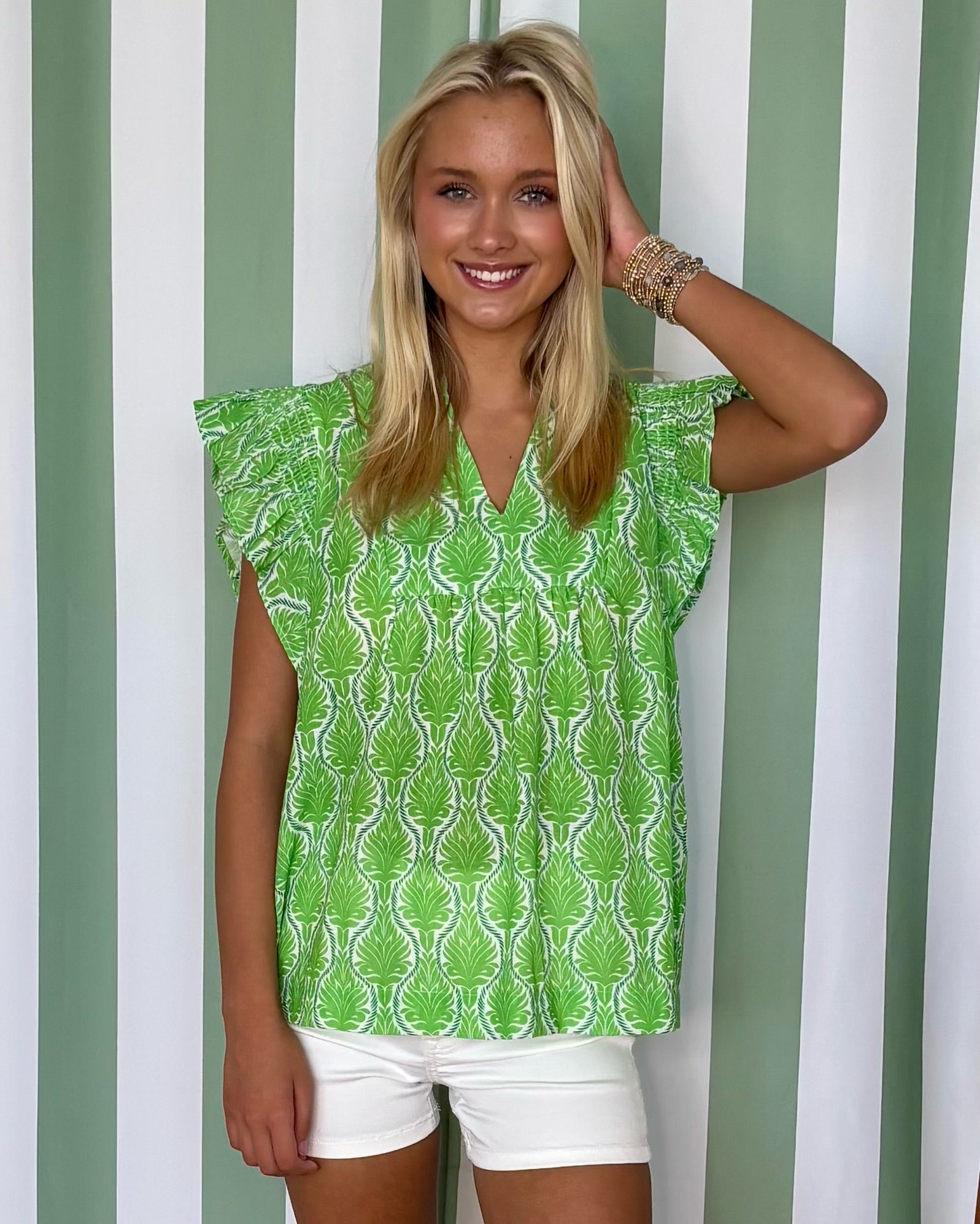 You Have It Green Abstract Babydoll Top-Shop-Womens-Boutique-Clothing