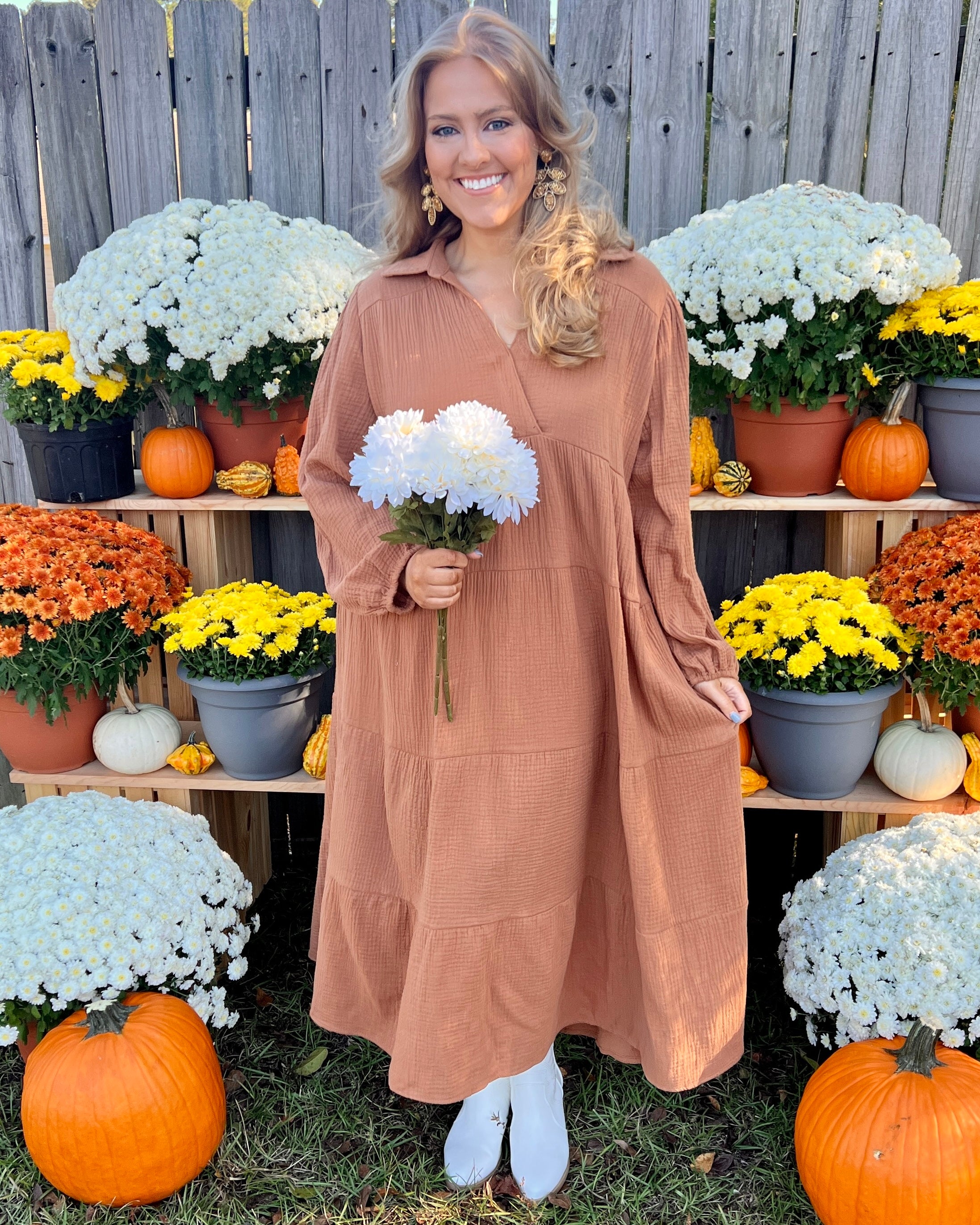 Show You Off Pecan Plus Crinkle Midi Dress-Shop-Womens-Boutique-Clothing