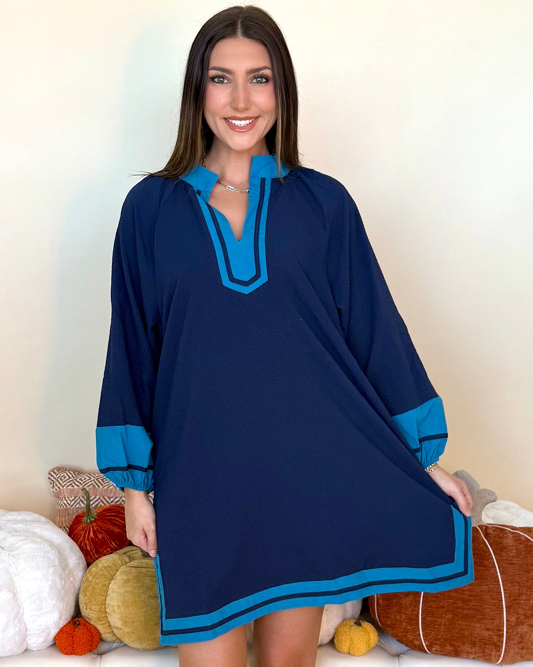 While I'm Away Navy Colorblock Tunic Dress-Shop-Womens-Boutique-Clothing