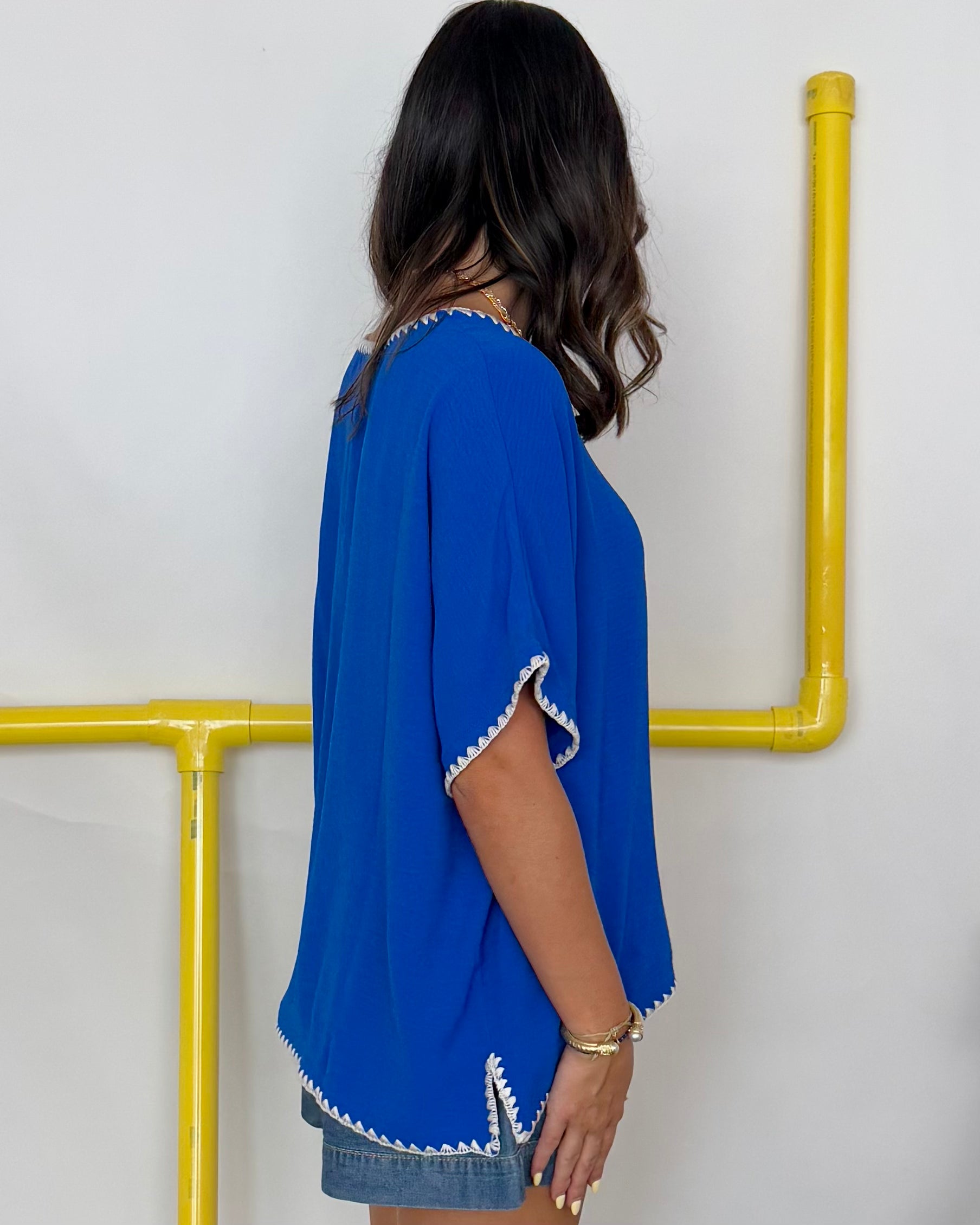 Just Stopping By Royal Blue Stitch Top-Shop-Womens-Boutique-Clothing
