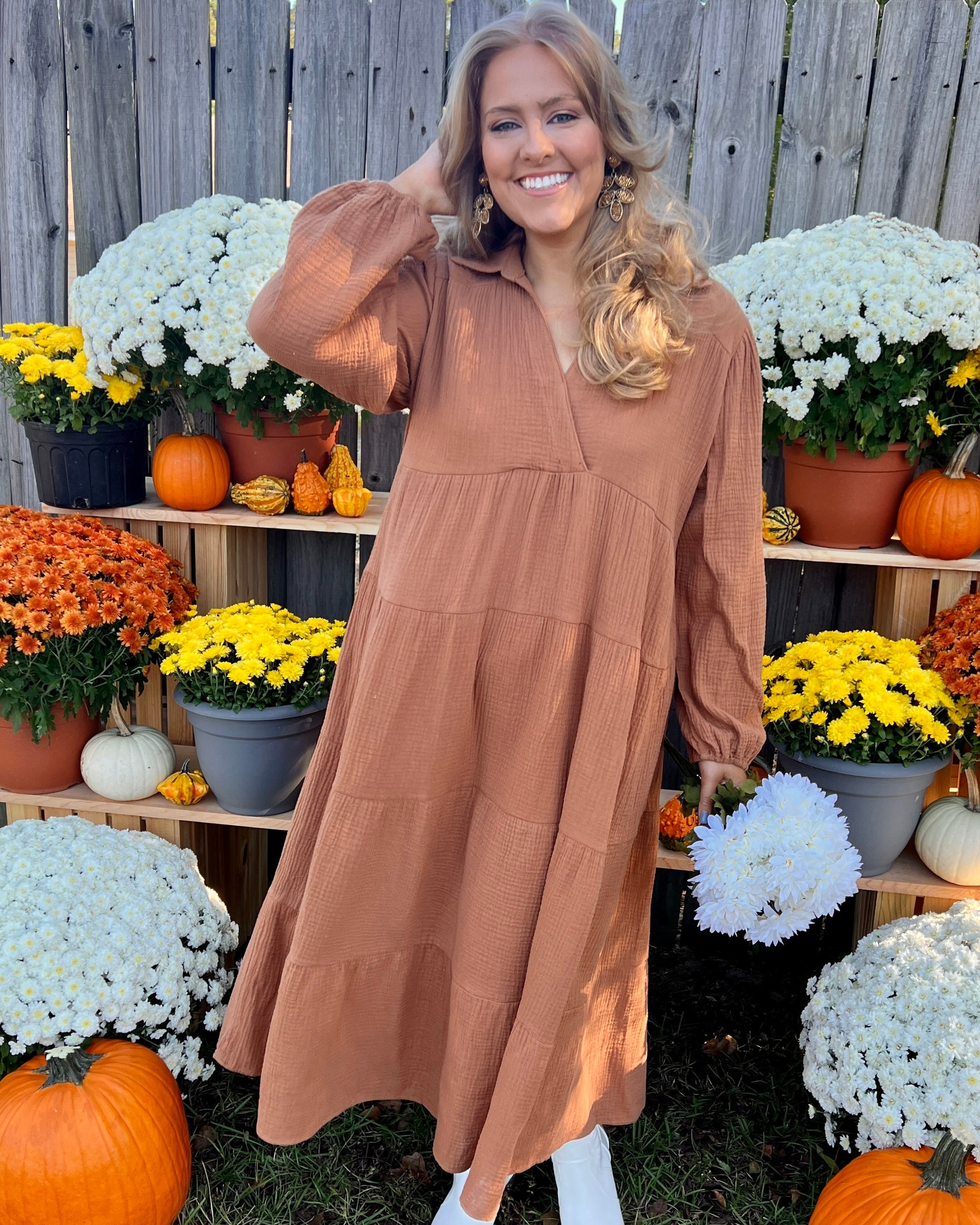 Show You Off Pecan Plus Crinkle Midi Dress-Shop-Womens-Boutique-Clothing