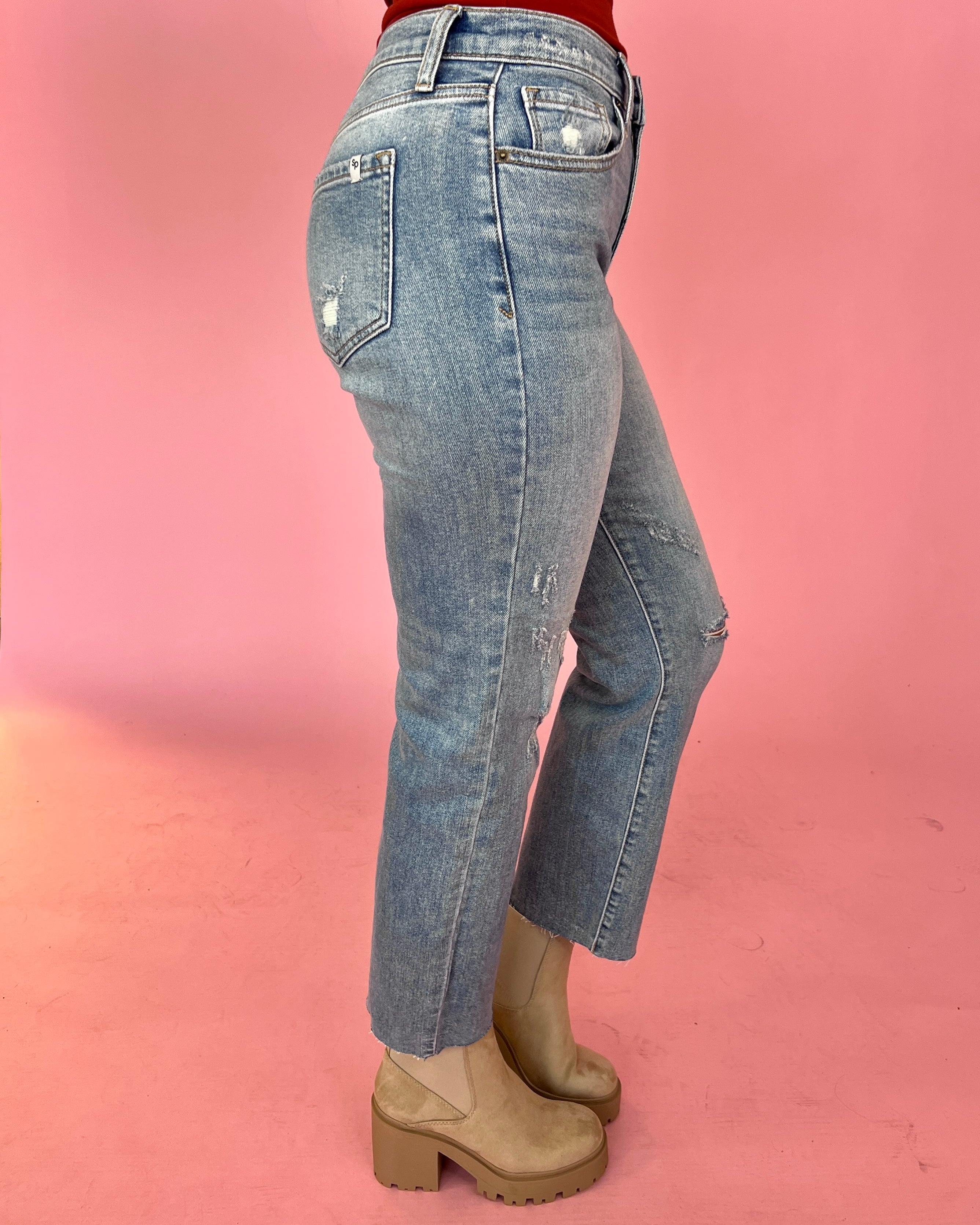 Sweet Disposition Medium High Rise Straight Distressed Jeans-Shop-Womens-Boutique-Clothing