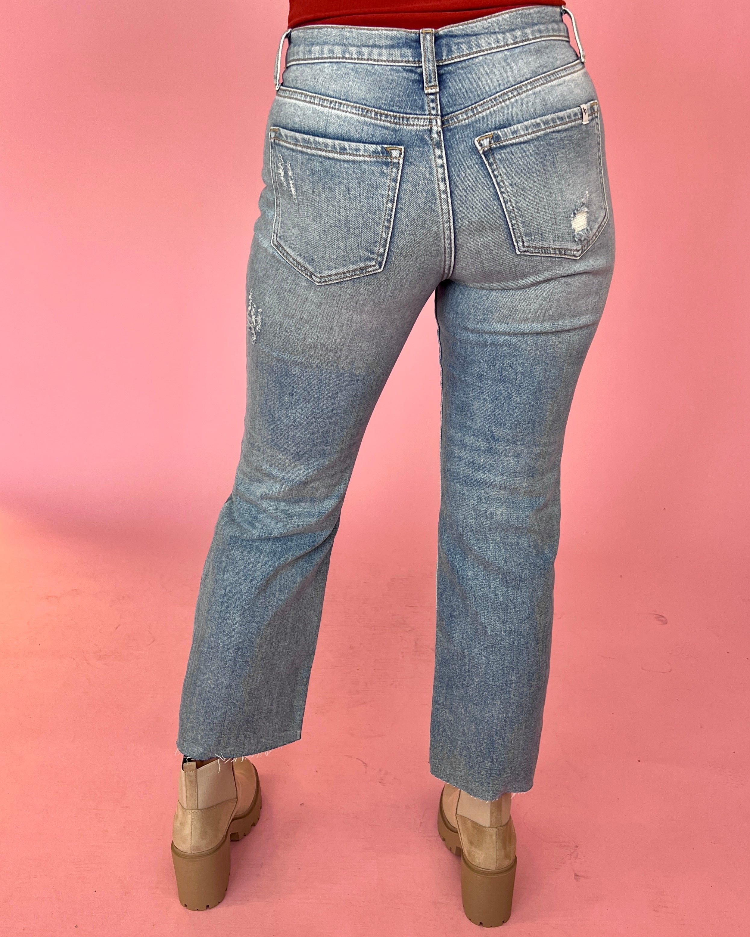 Sweet Disposition Medium High Rise Straight Distressed Jeans-Shop-Womens-Boutique-Clothing