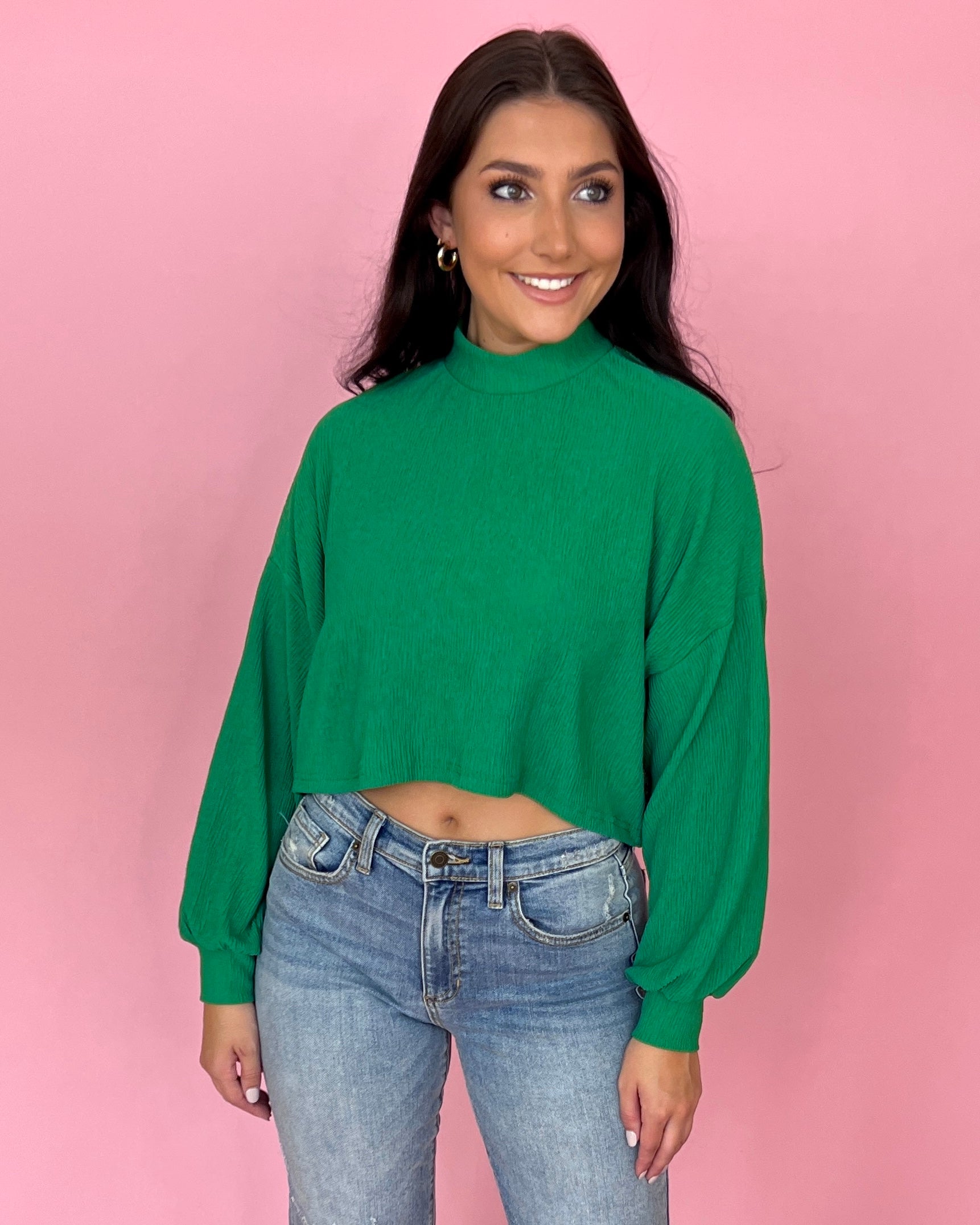 Venture Out Green Crinkle High Neck Crop Top-Shop-Womens-Boutique-Clothing