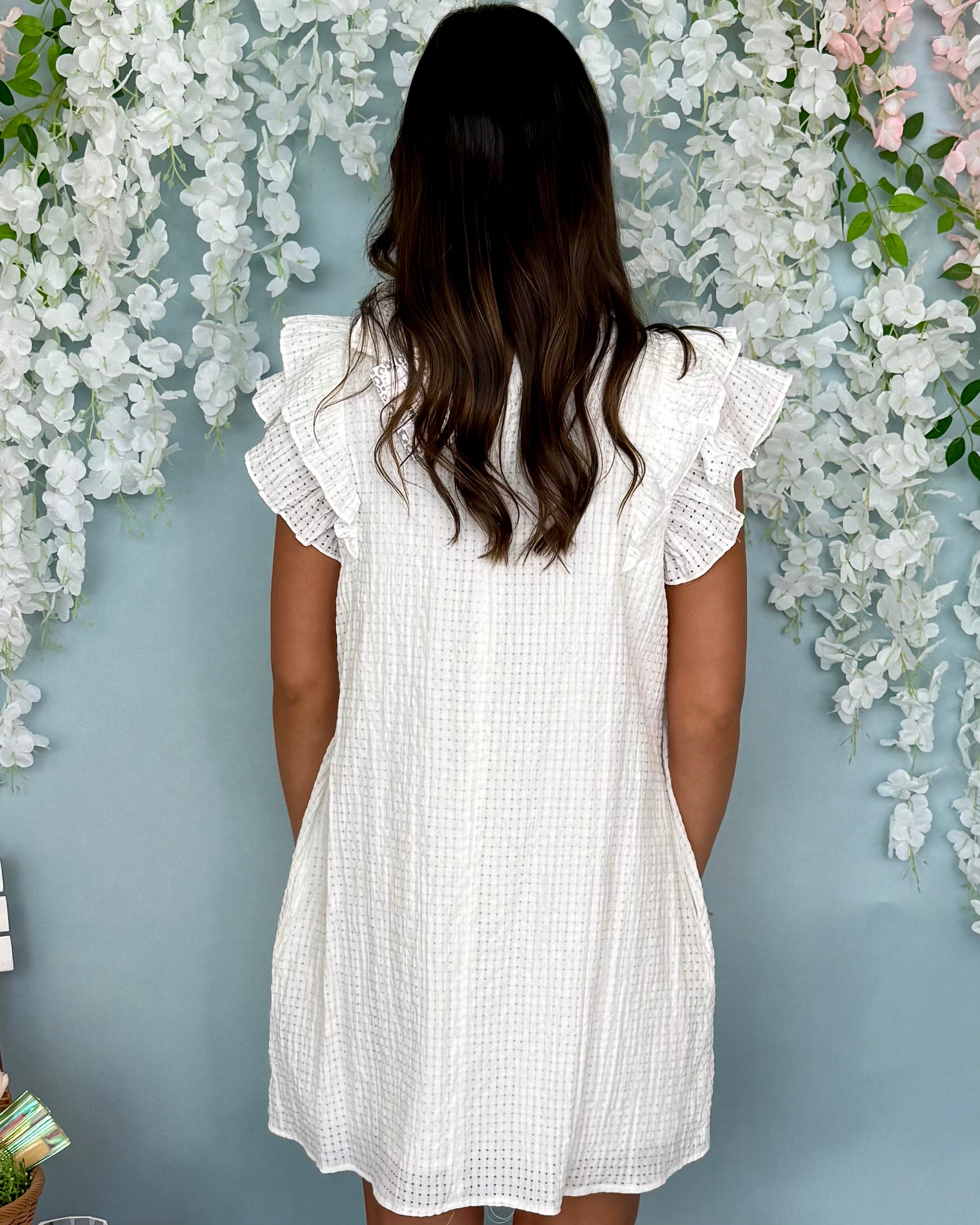 Good Energy Off White Ruffle Seersucker Dress-Shop-Womens-Boutique-Clothing