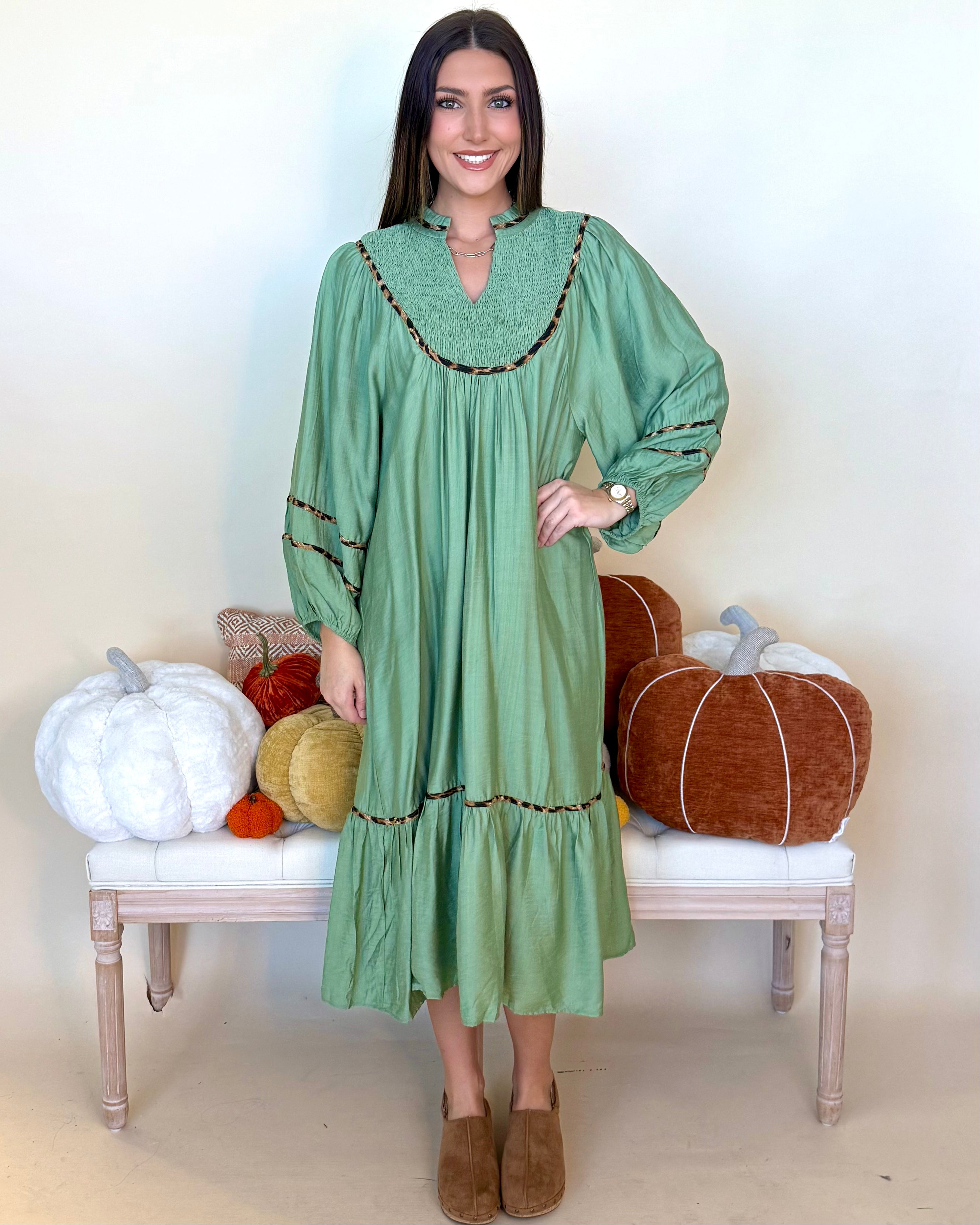 A Lovely Life Sage Smocked Maxi Dress-Shop-Womens-Boutique-Clothing