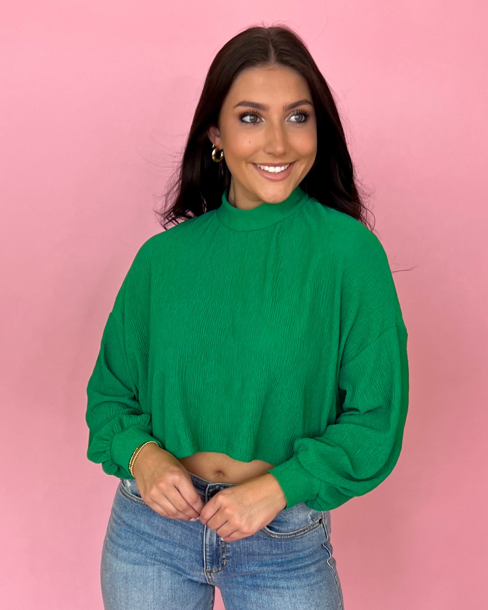 Venture Out Green Crinkle High Neck Crop Top-Shop-Womens-Boutique-Clothing