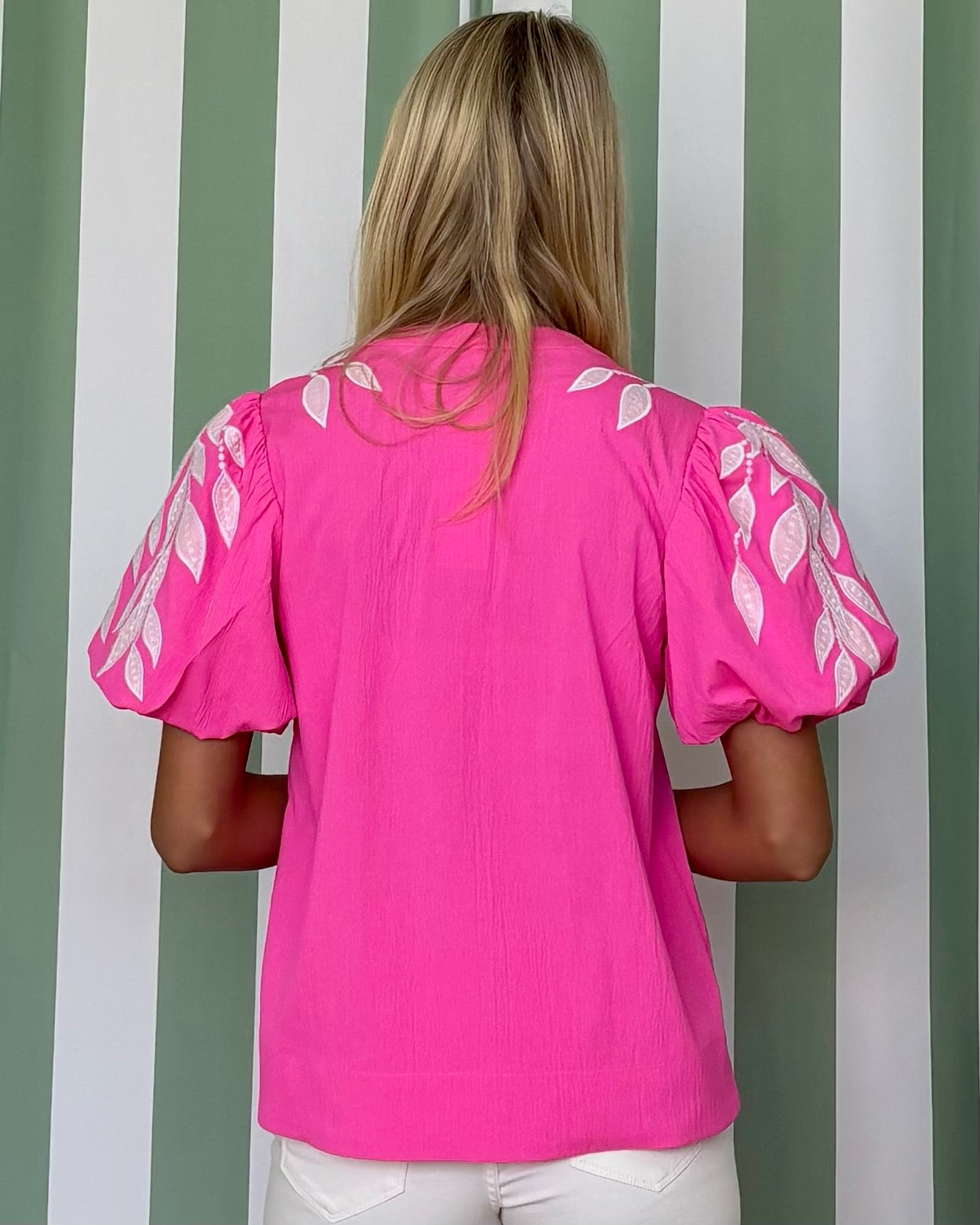 Everbloom Hot Pink Leaf Embroidered Top-Shop-Womens-Boutique-Clothing