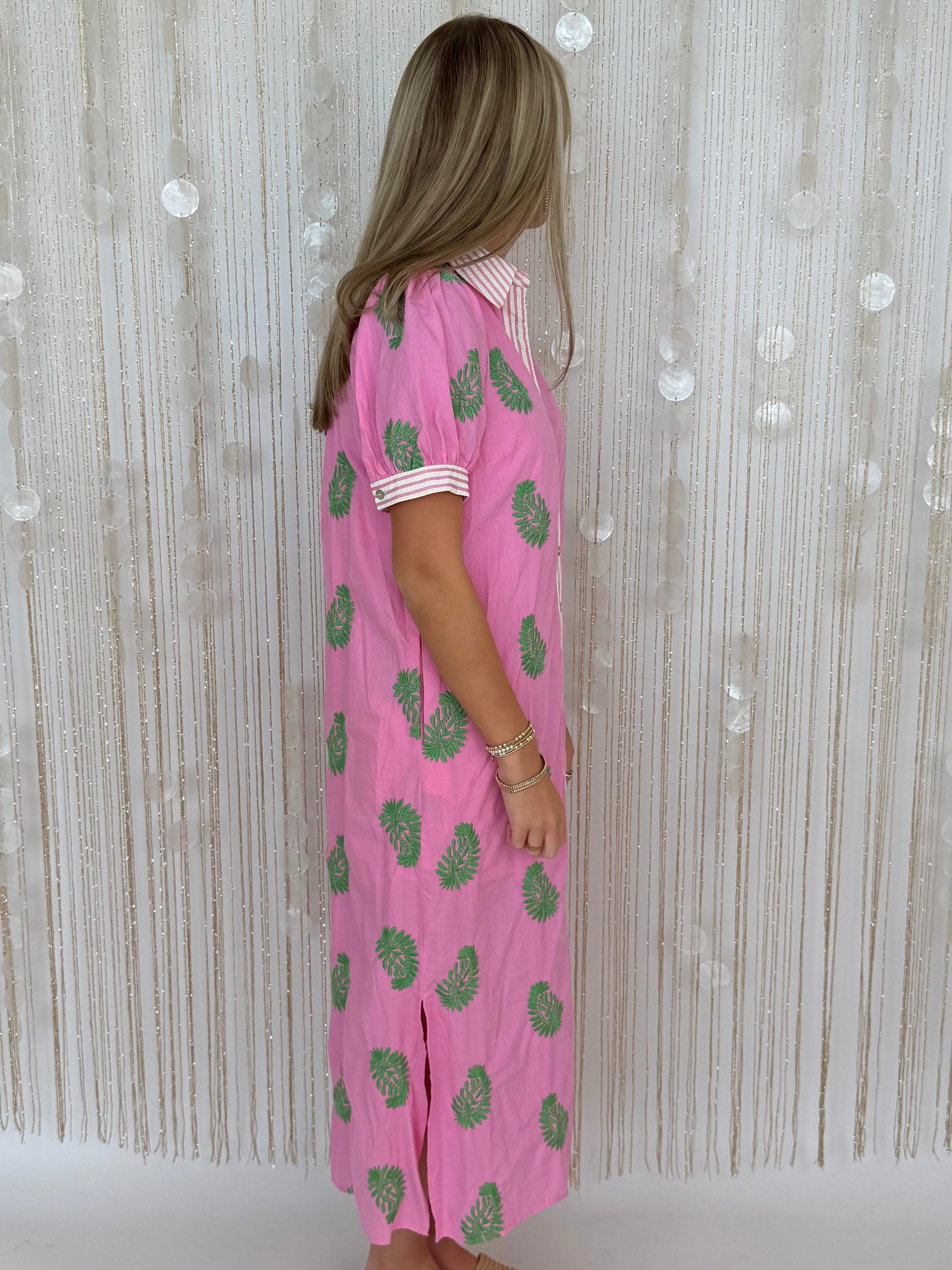 Kind Glance Pink Embroidered Midi Dress-Shop-Womens-Boutique-Clothing