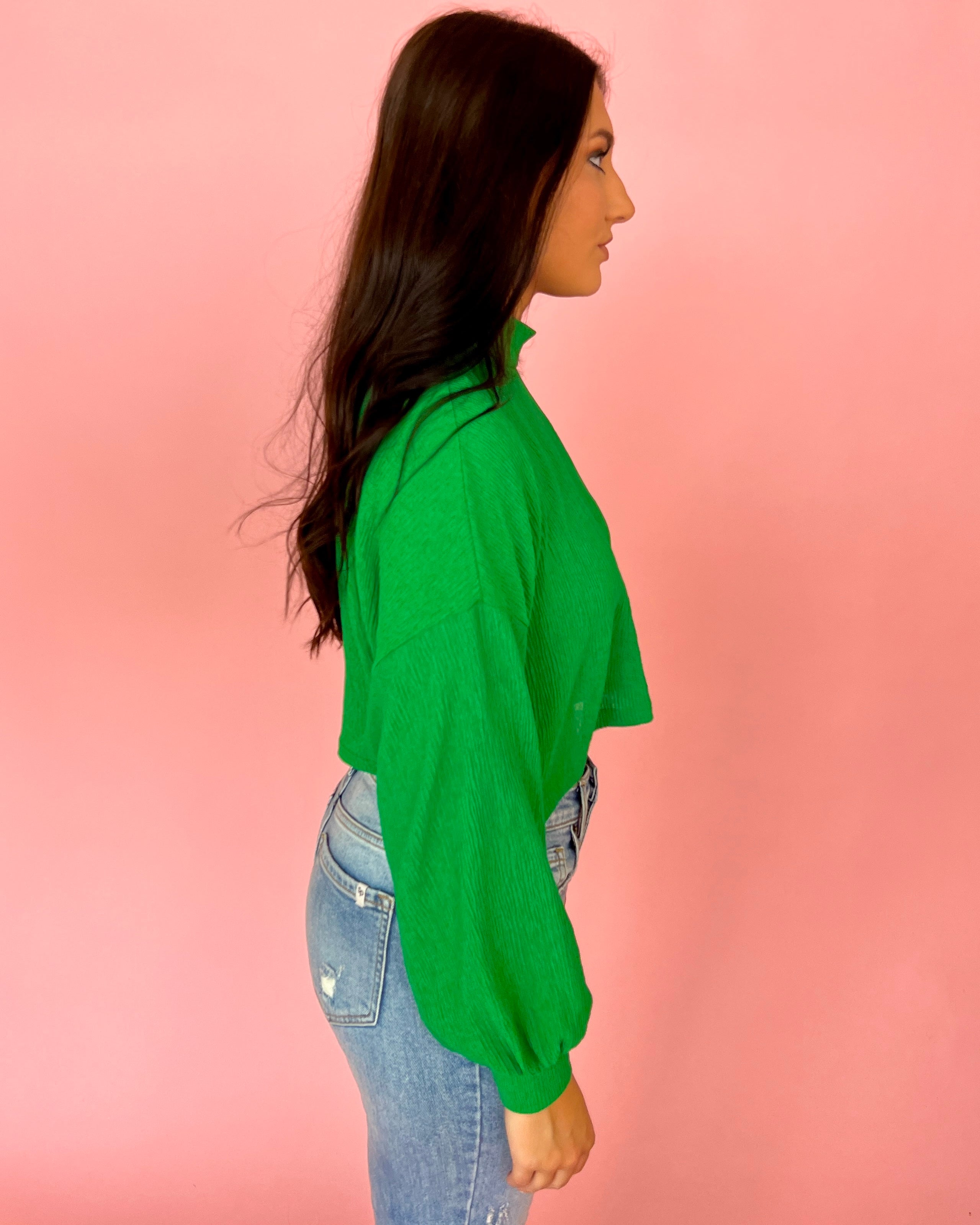 Venture Out Green Crinkle High Neck Crop Top-Shop-Womens-Boutique-Clothing