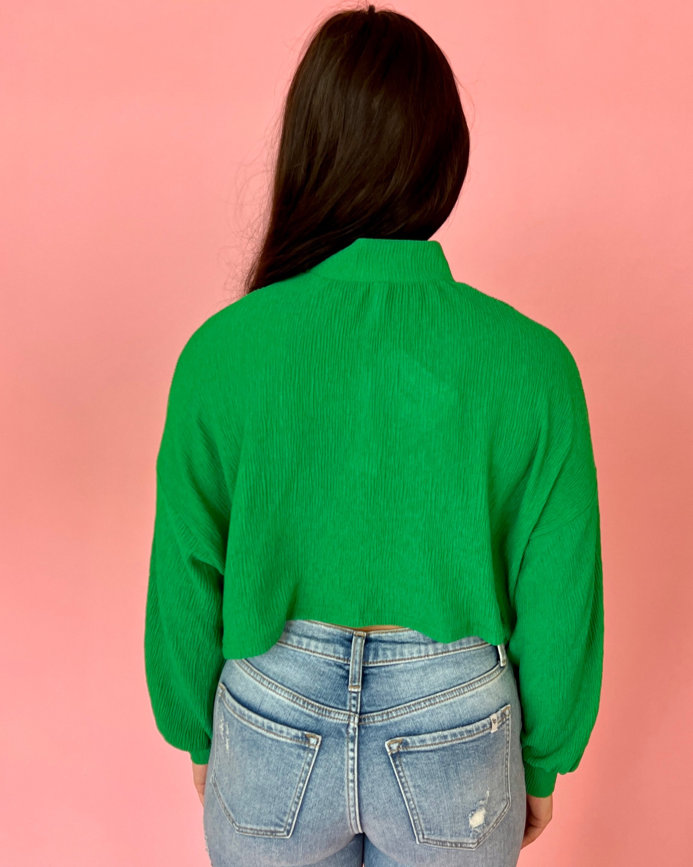 Venture Out Green Crinkle High Neck Crop Top-Shop-Womens-Boutique-Clothing