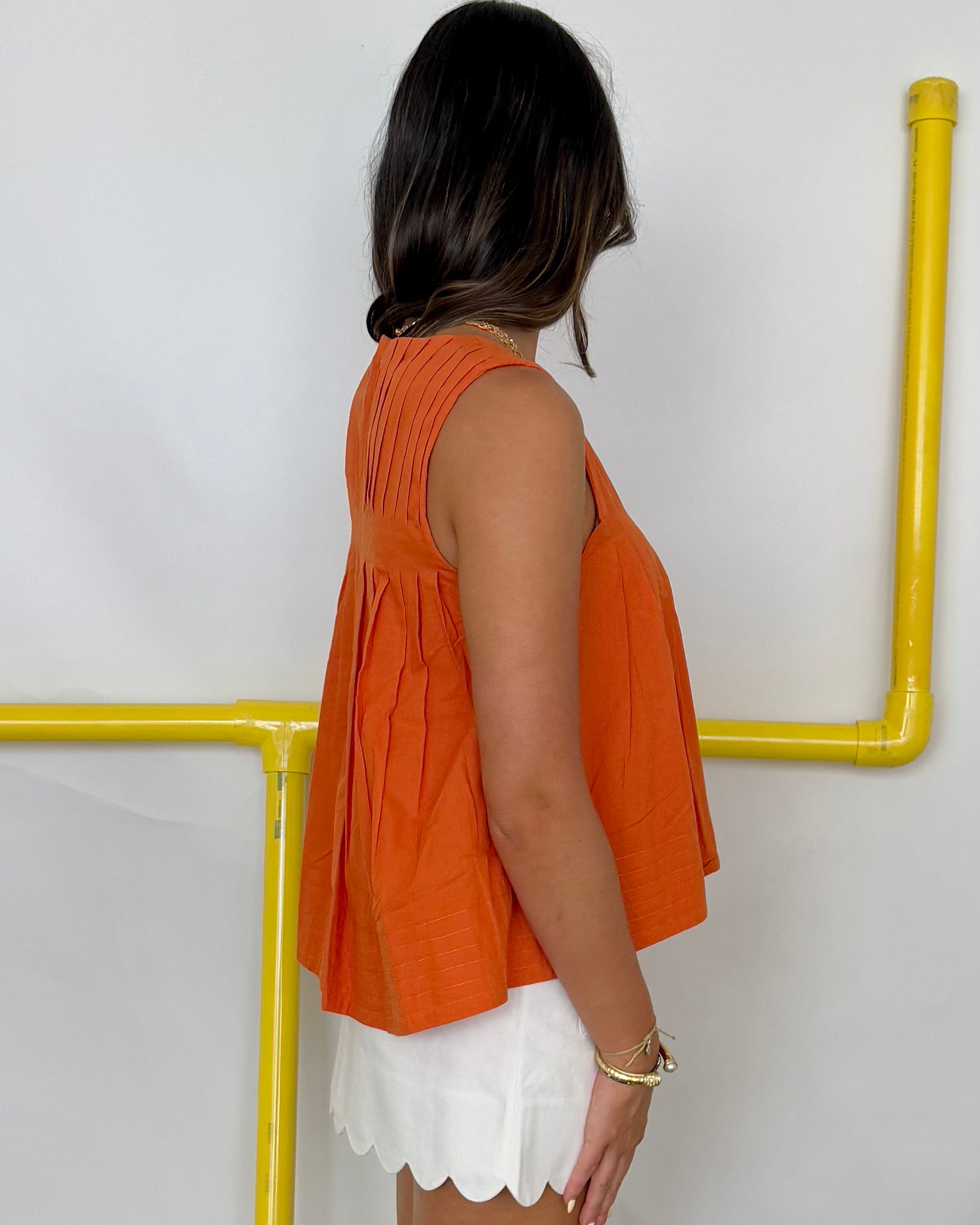 Daytime Shine Orange Pleated Top-Shop-Womens-Boutique-Clothing