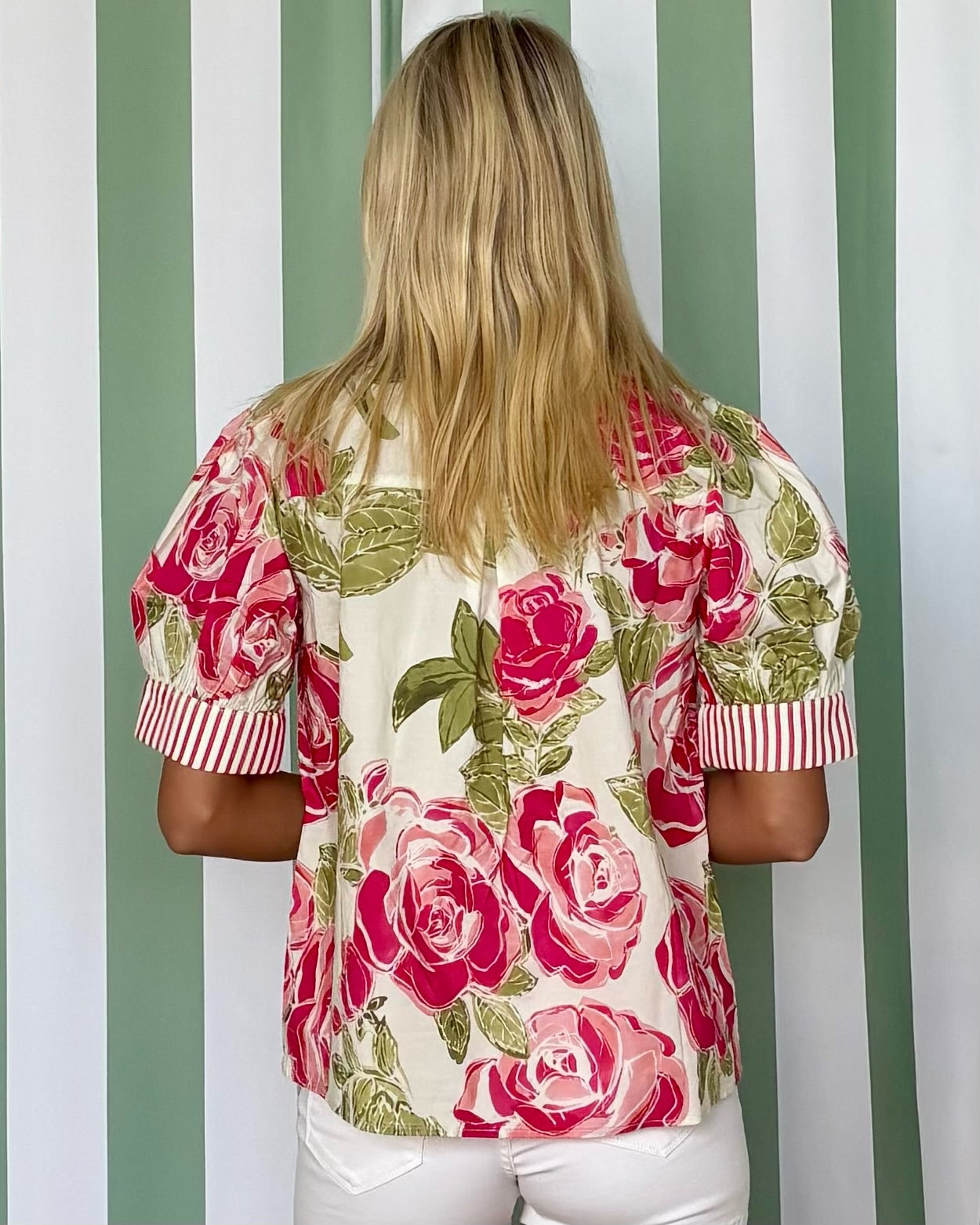 Floral Fantasy Fuchsia Floral Stripe Trim Top-Shop-Womens-Boutique-Clothing