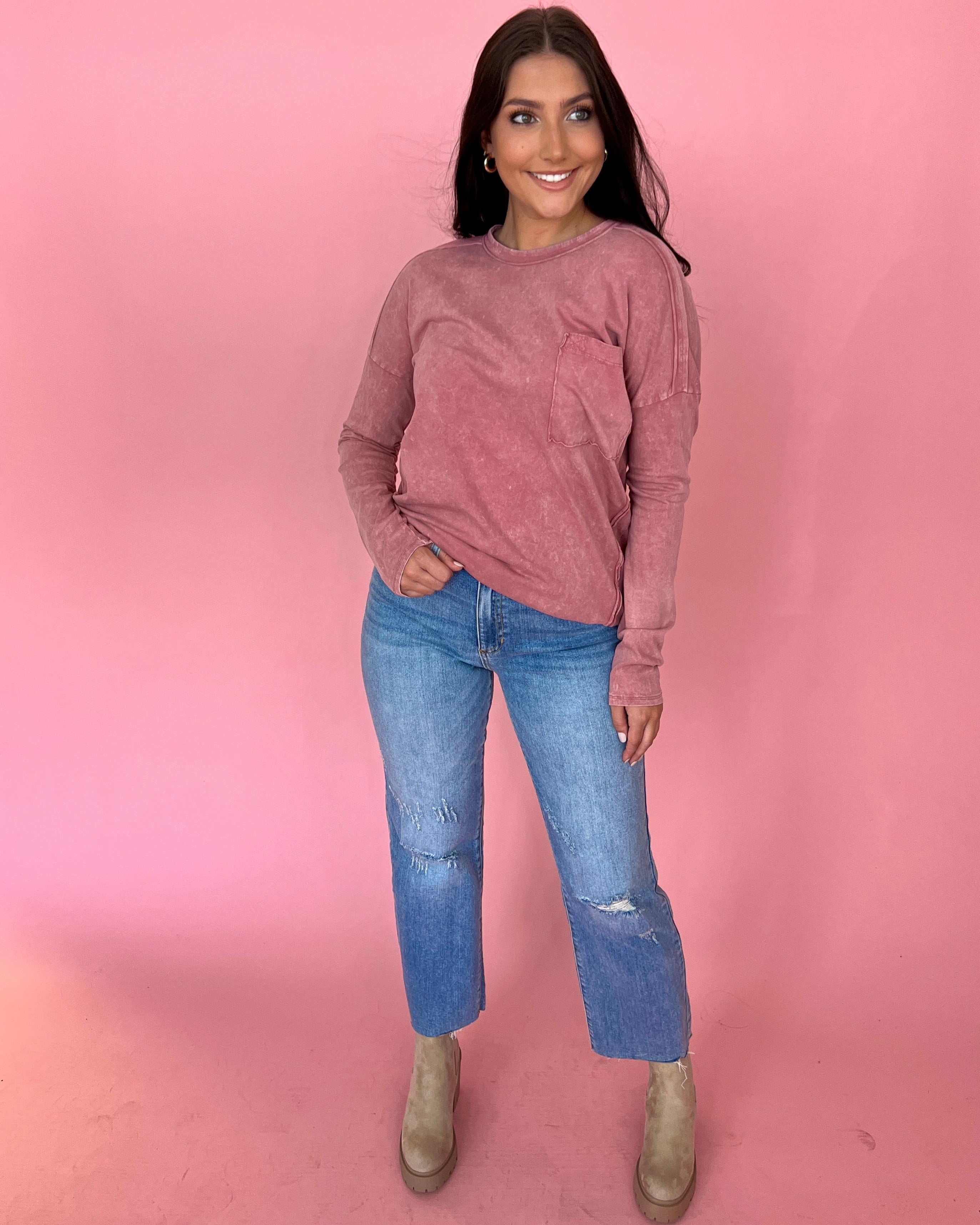 Going Home Mauve Mineral Pocket Top-Shop-Womens-Boutique-Clothing