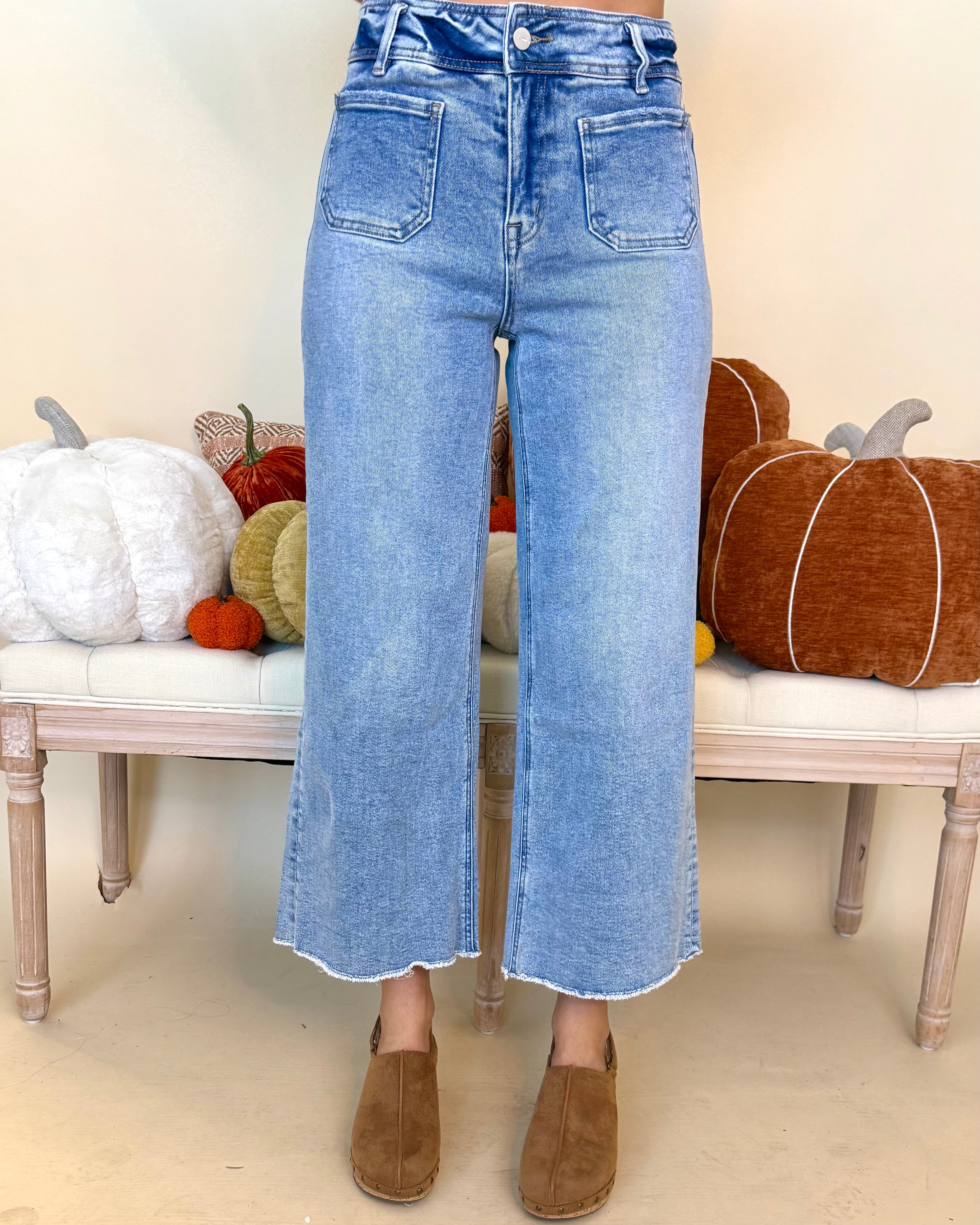 Let's Just Stay Wash Denim Cropped Wide Leg Jeans-Shop-Womens-Boutique-Clothing