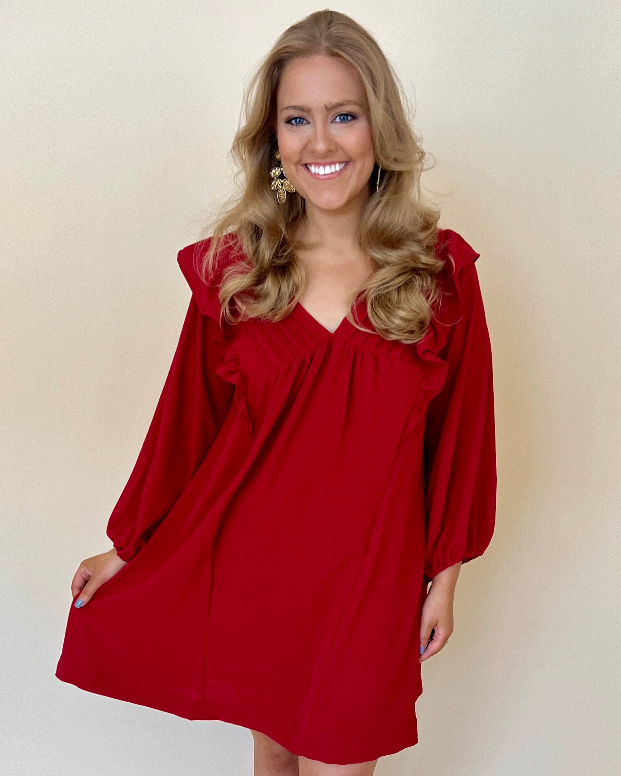 Start The Bonfire Burgundy Plus Ruffle Dress-Shop-Womens-Boutique-Clothing