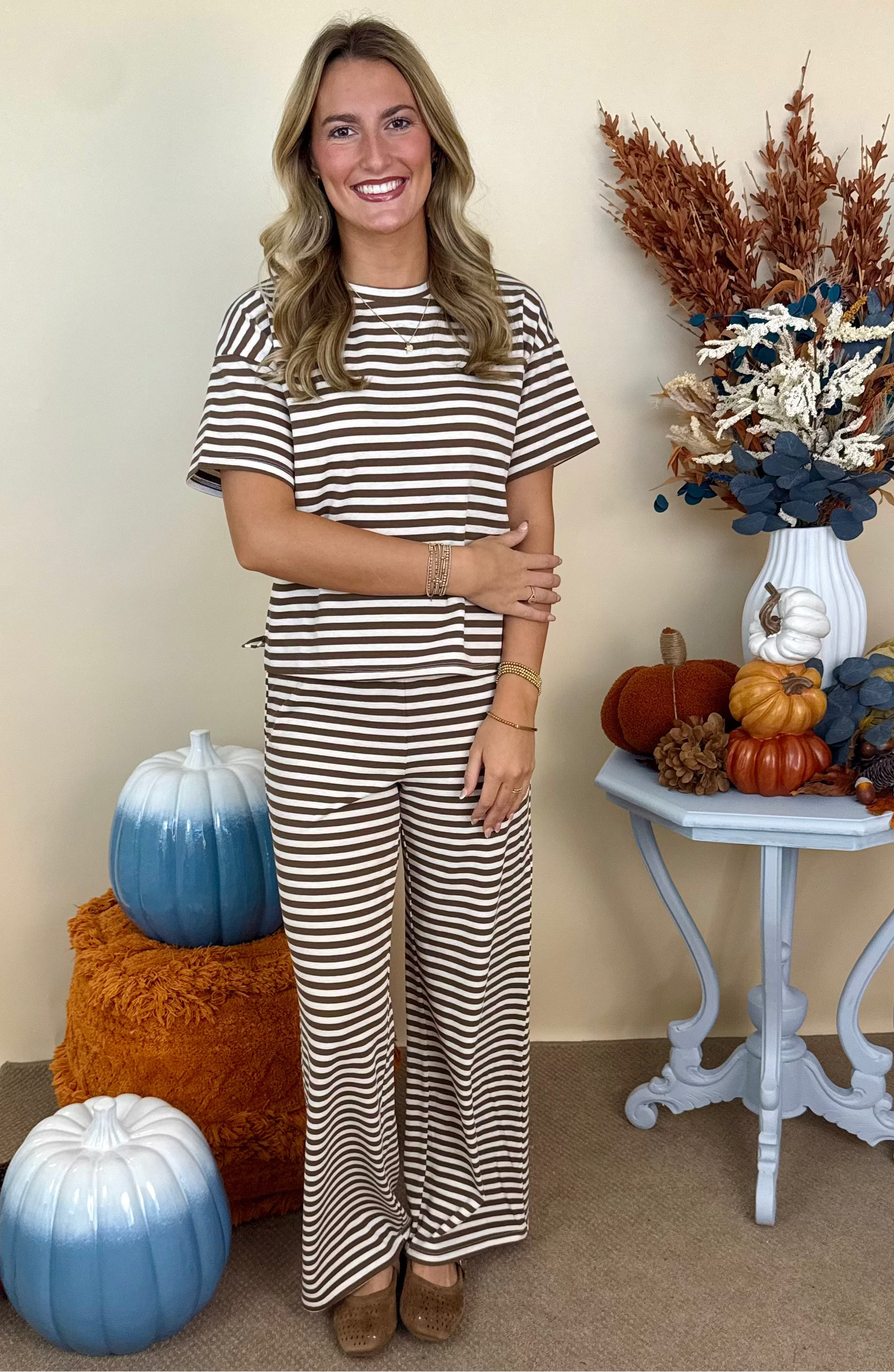 Natural Beauty Brown Stripe Straight Fit Pants-Shop-Womens-Boutique-Clothing