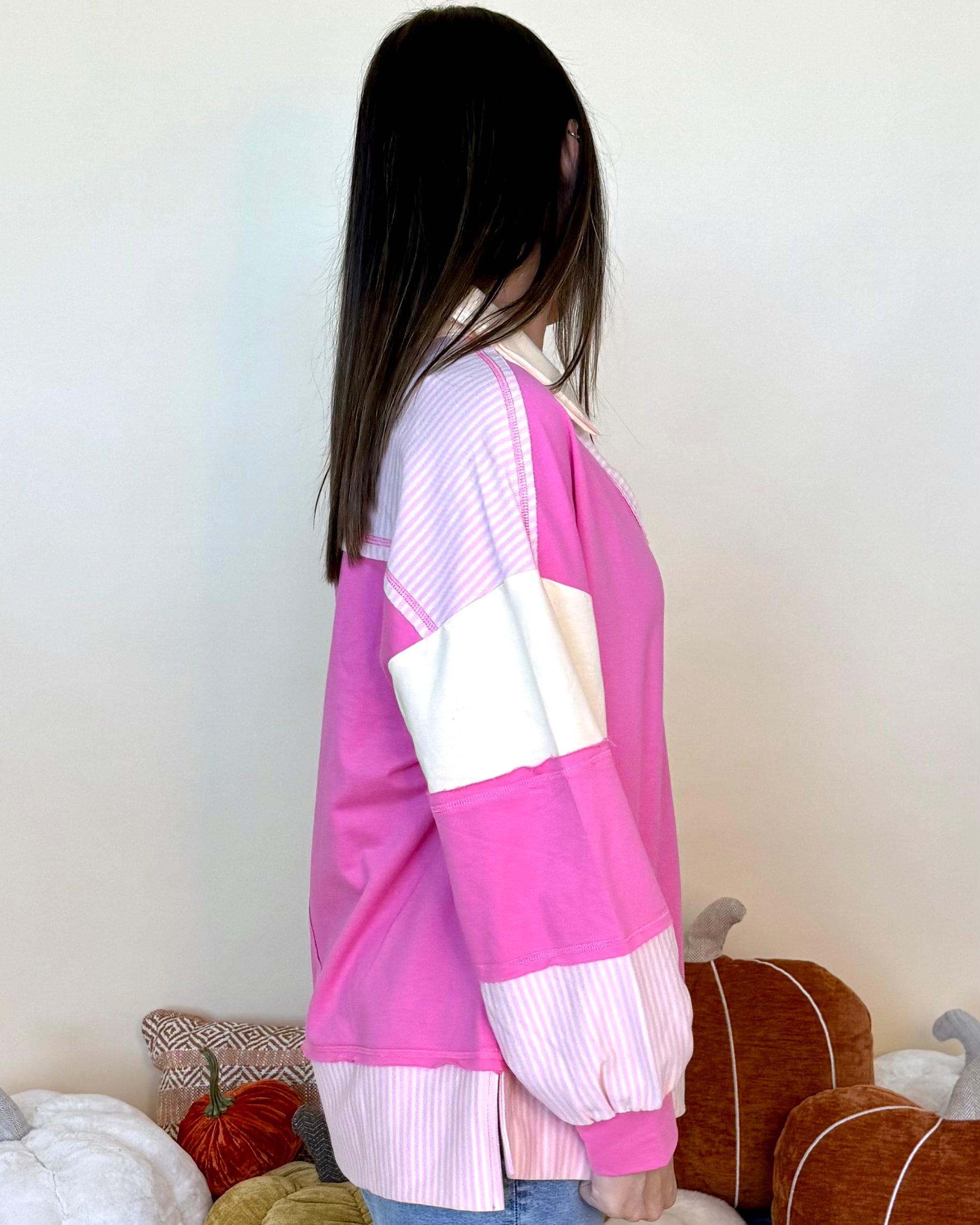 Little By Little Pink Stripe Collared Top-Shop-Womens-Boutique-Clothing