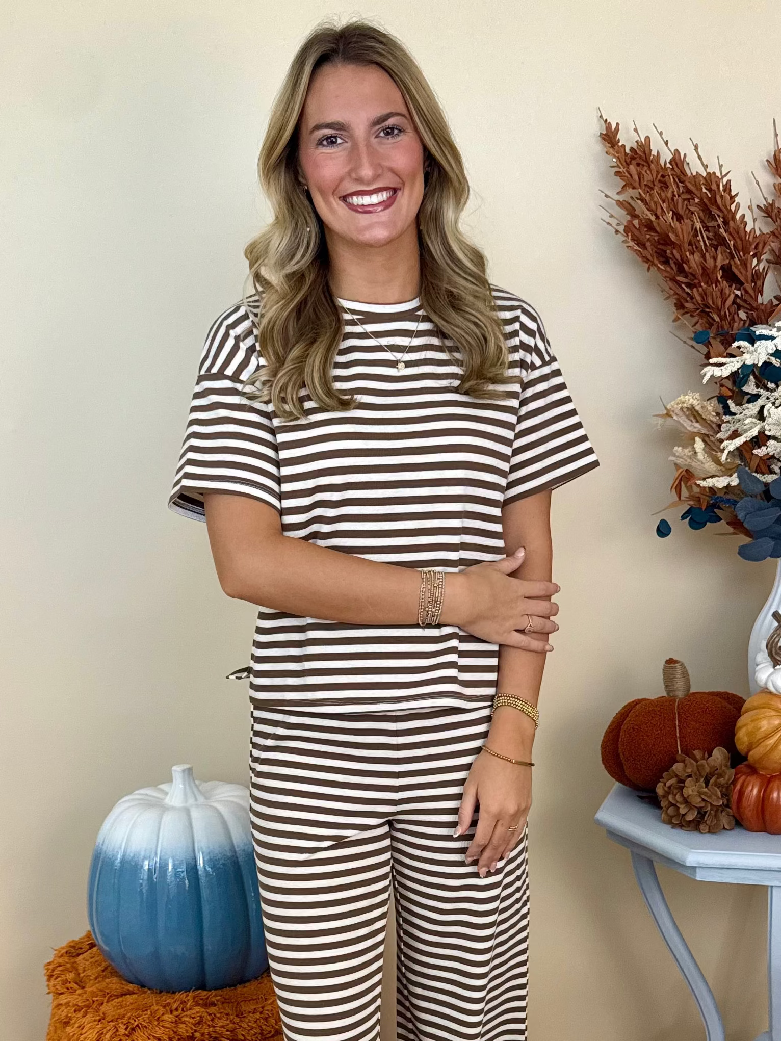Statement Made Brown Stripe Short Sleeve Top-Shop-Womens-Boutique-Clothing