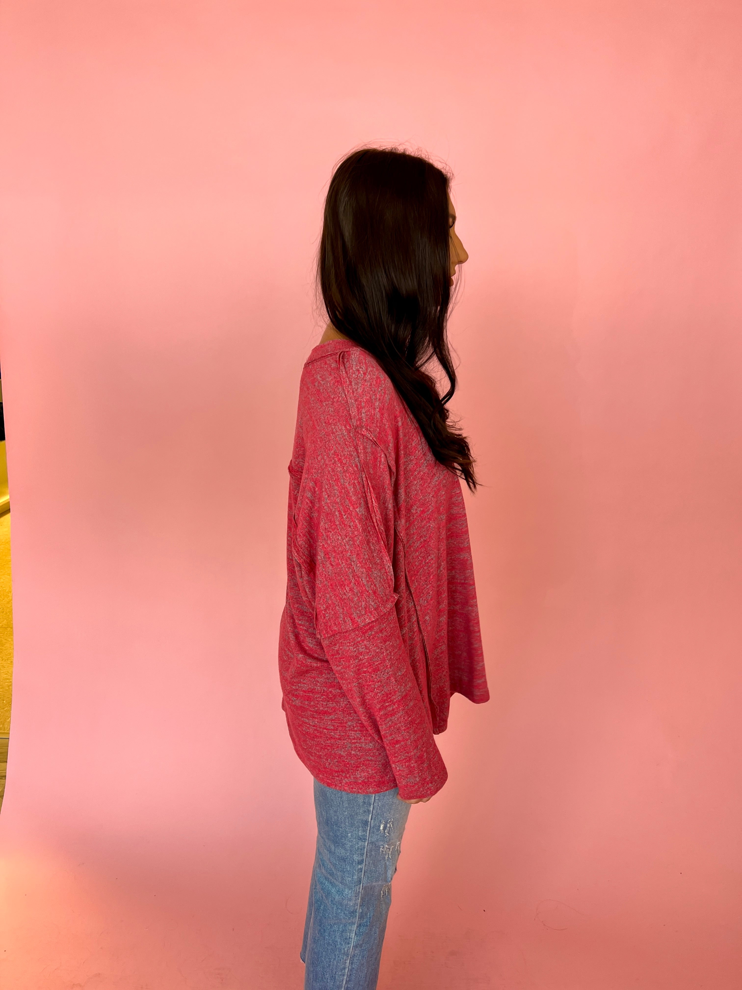All For You Fuchsia Heathered V-neck Dolman Top-Shop-Womens-Boutique-Clothing