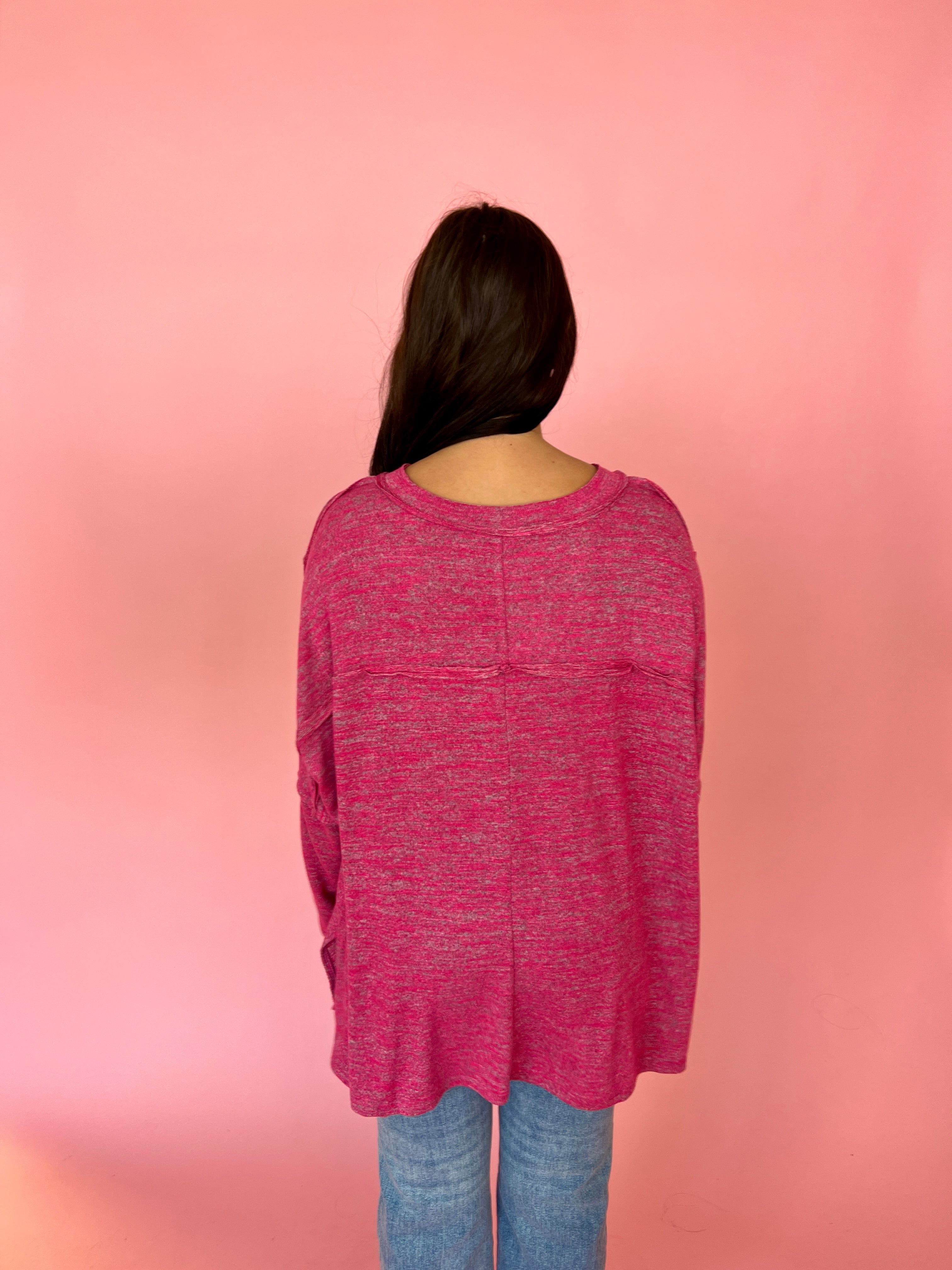 All For You Fuchsia Heathered V-neck Dolman Top-Shop-Womens-Boutique-Clothing