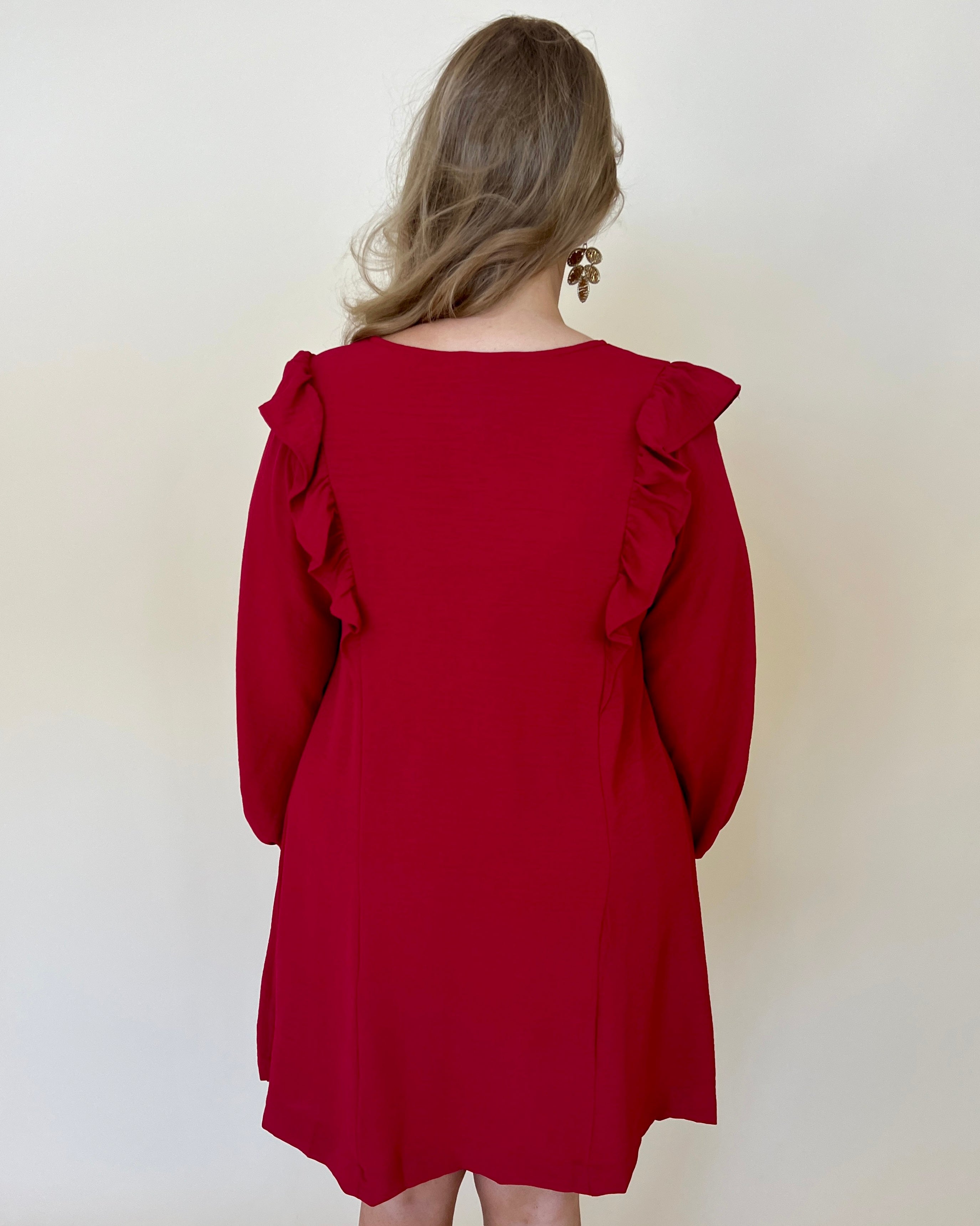Start The Bonfire Burgundy Plus Ruffle Dress-Shop-Womens-Boutique-Clothing