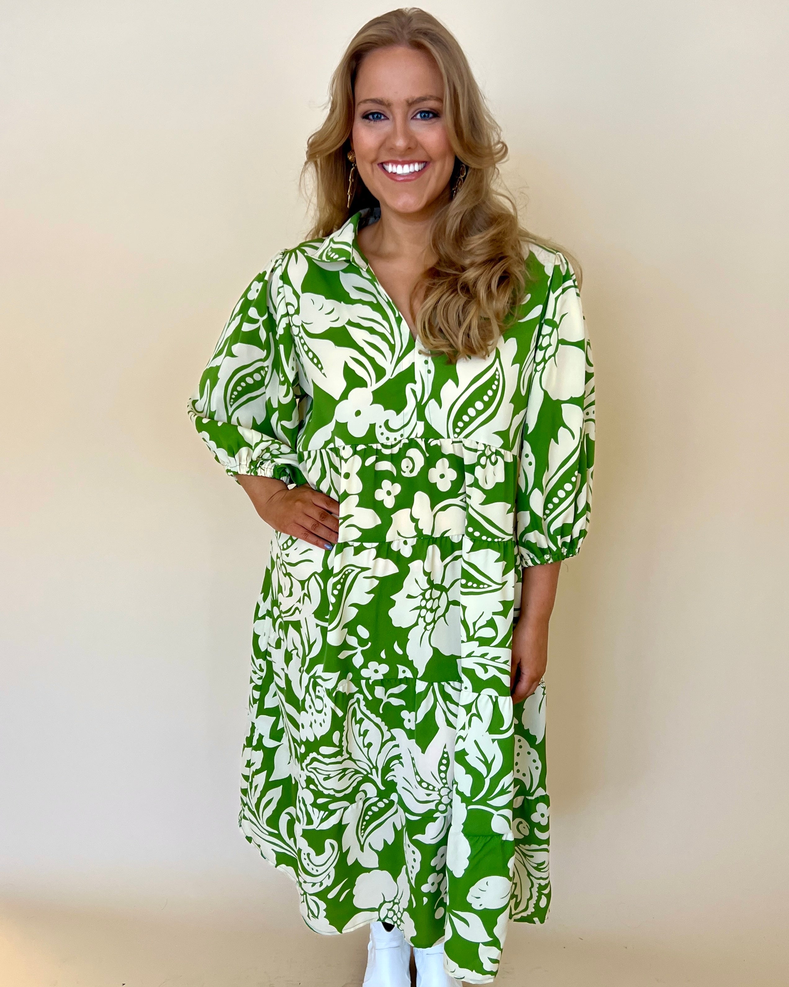 Thriving Weekend Green Plus Floral Midi Dress-Shop-Womens-Boutique-Clothing