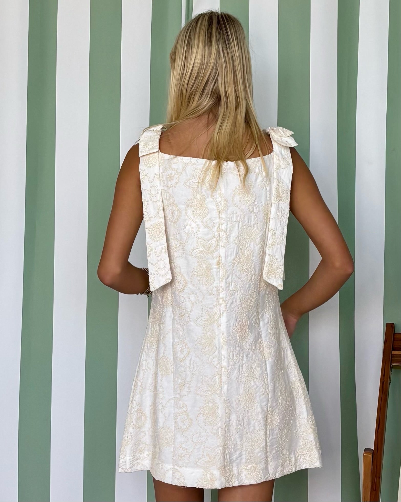Pursuing Sweetness Cream Embroidered Bow Dress-Shop-Womens-Boutique-Clothing