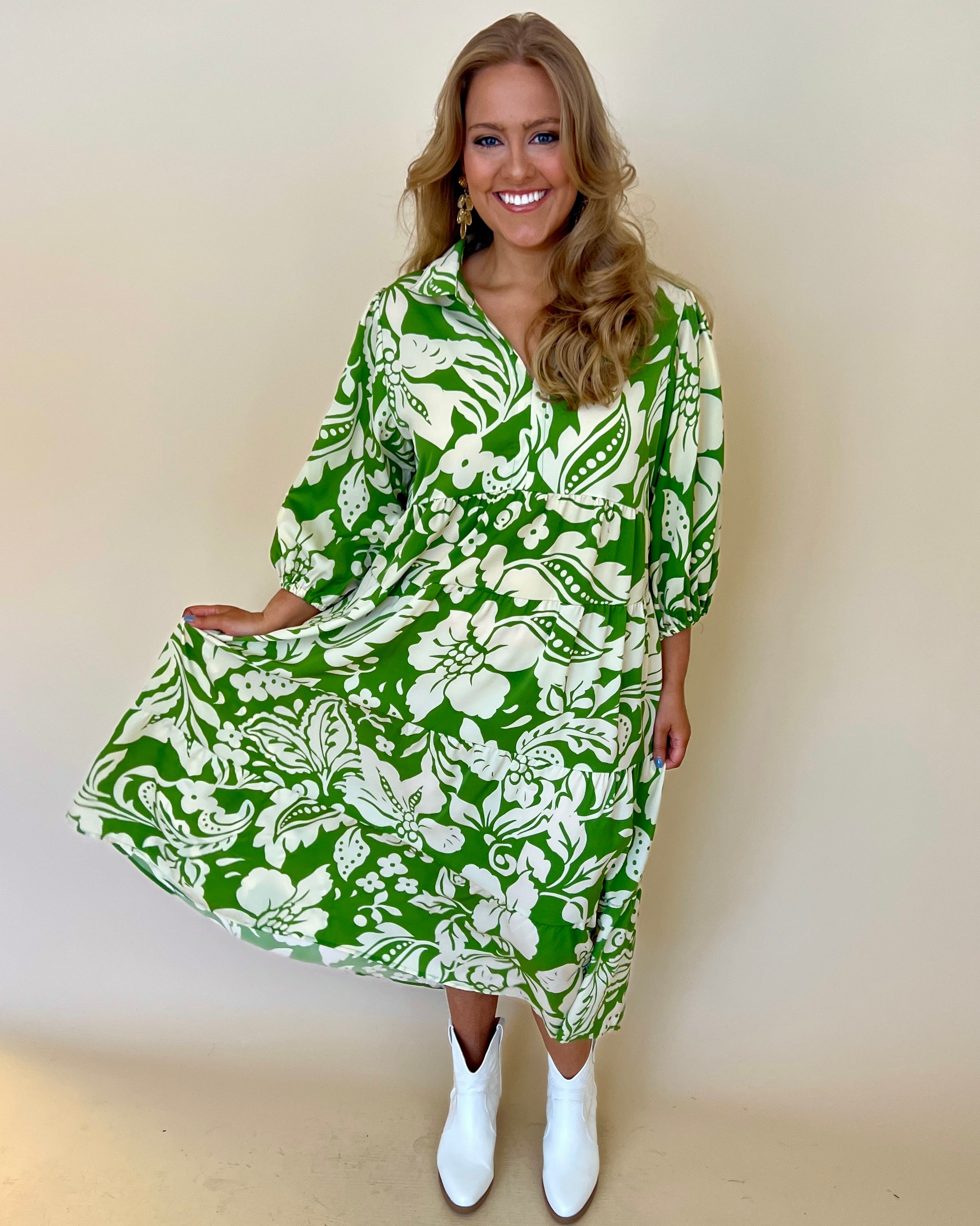 Thriving Weekend Green Plus Floral Midi Dress-Shop-Womens-Boutique-Clothing