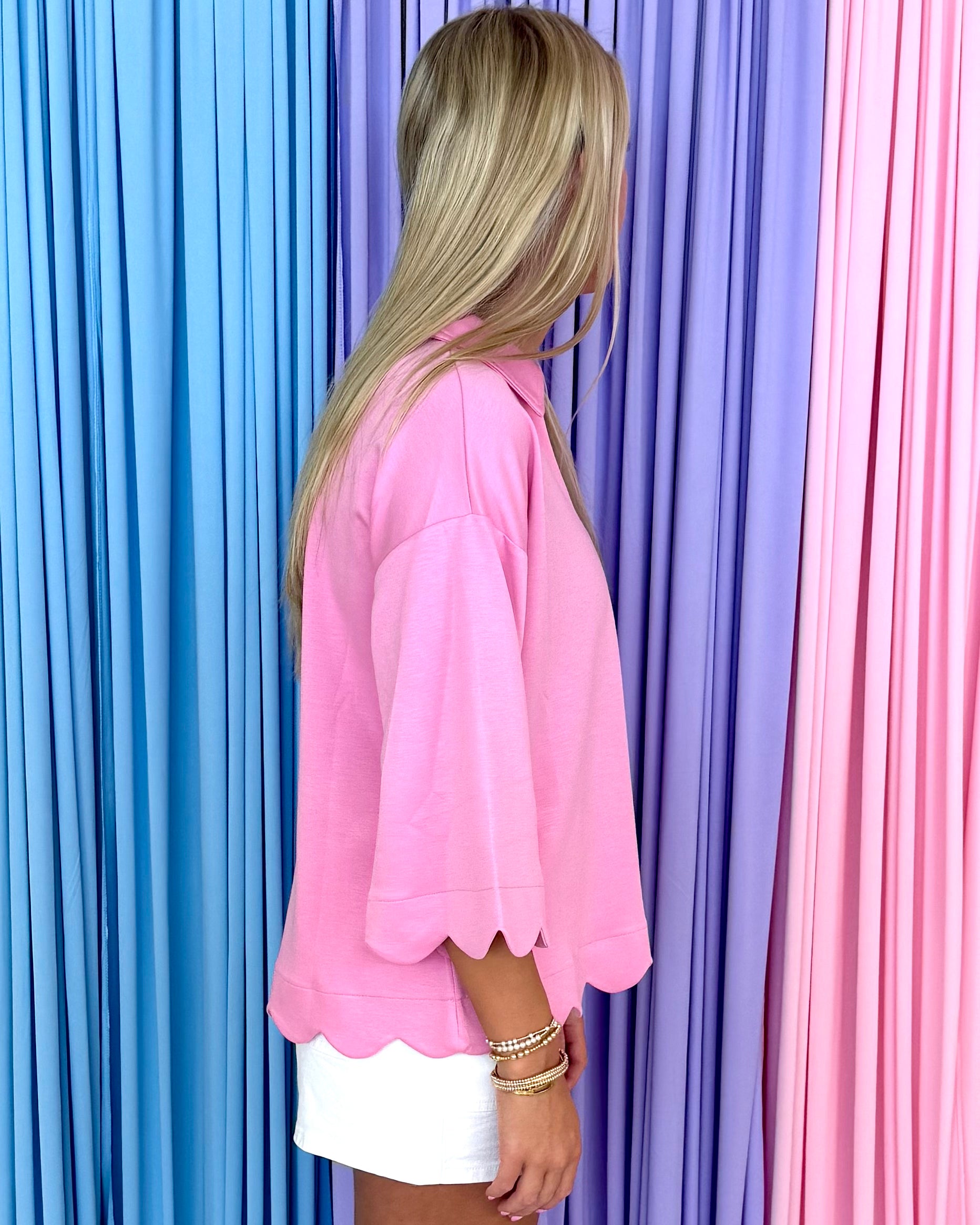 Cozy Cuddles Pink Scallop Collared Top-Shop-Womens-Boutique-Clothing