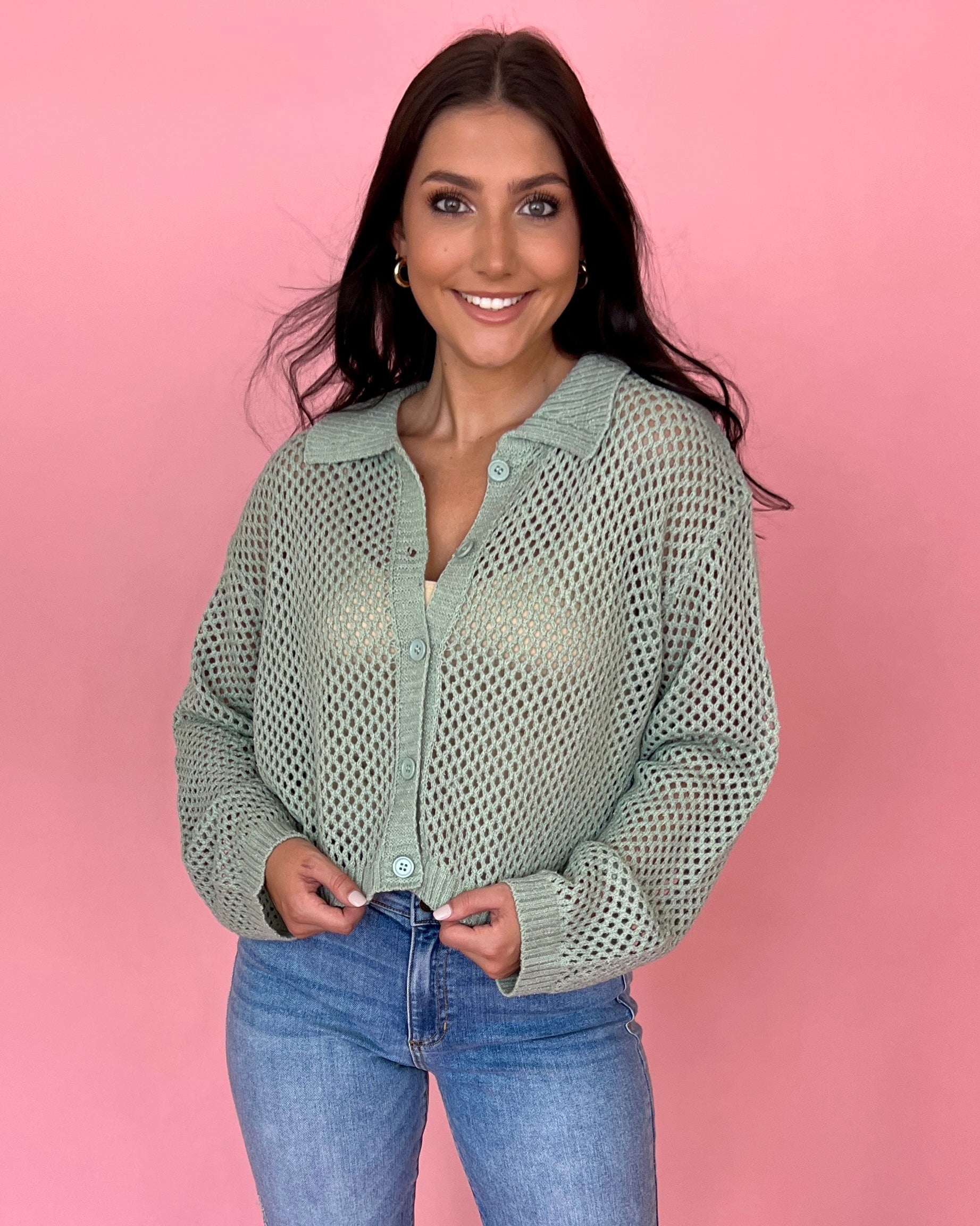 Doing The Most Sage Button Down Crochet Cardigan-Shop-Womens-Boutique-Clothing
