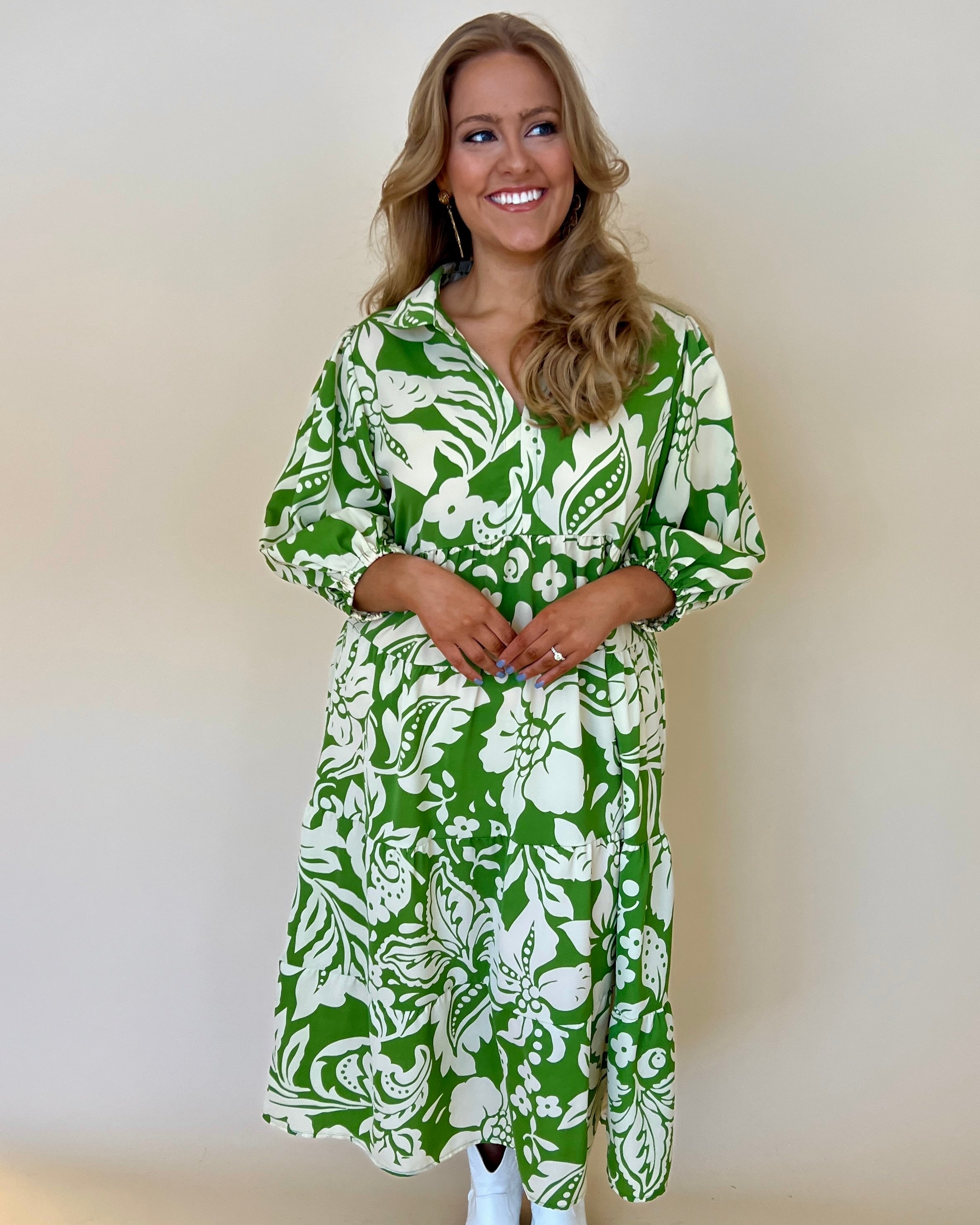 Thriving Weekend Green Plus Floral Midi Dress-Shop-Womens-Boutique-Clothing