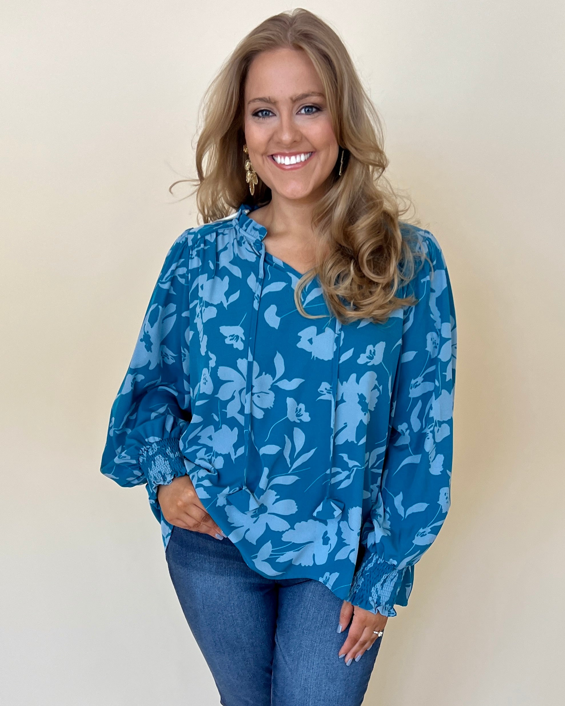 You're Here Turquoise Mix Plus Floral Top-Shop-Womens-Boutique-Clothing