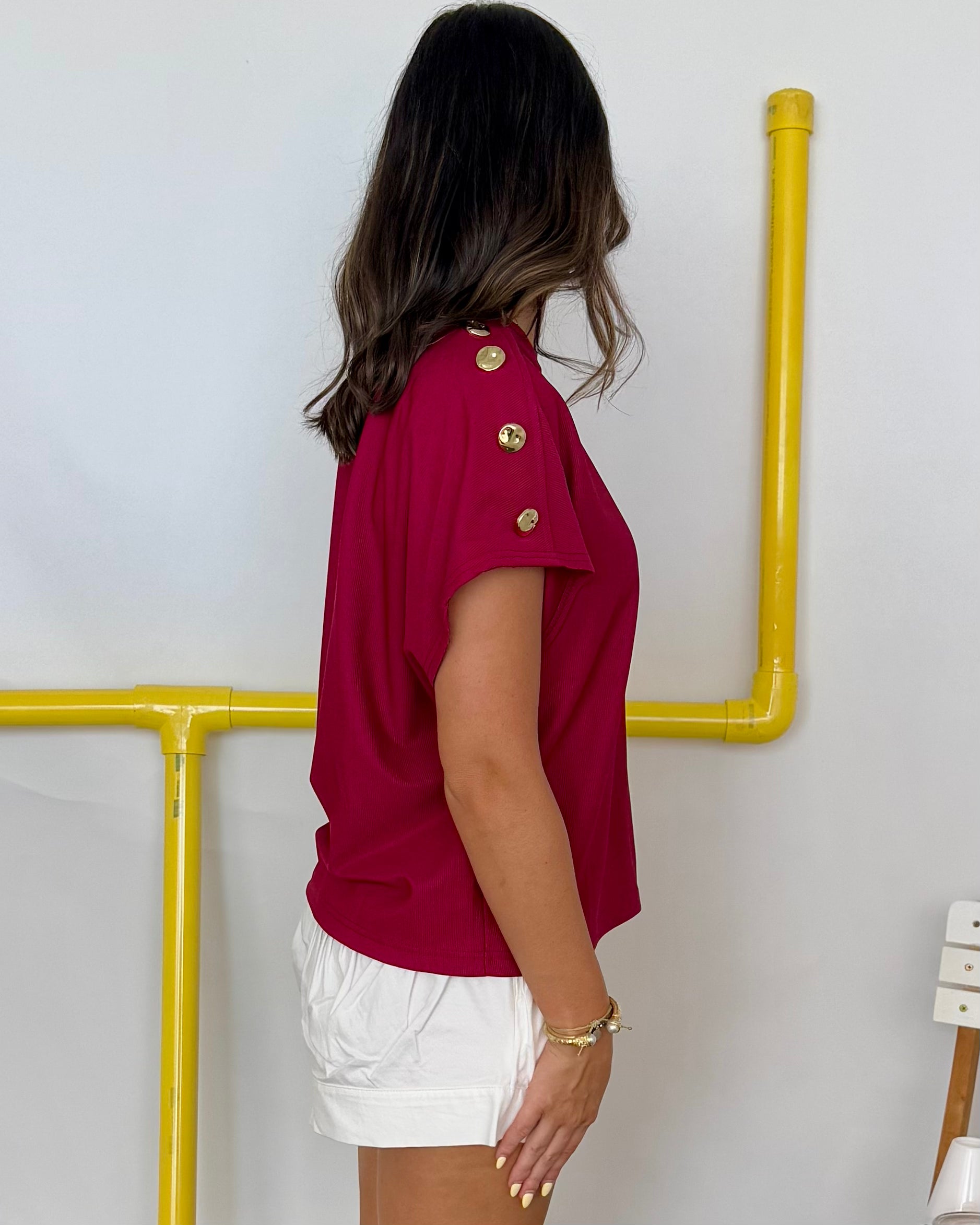 Know It All Cherry Gold Button Top-Shop-Womens-Boutique-Clothing