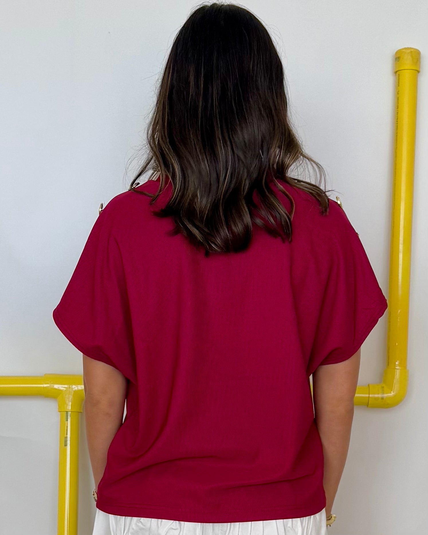 Know It All Cherry Gold Button Top-Shop-Womens-Boutique-Clothing
