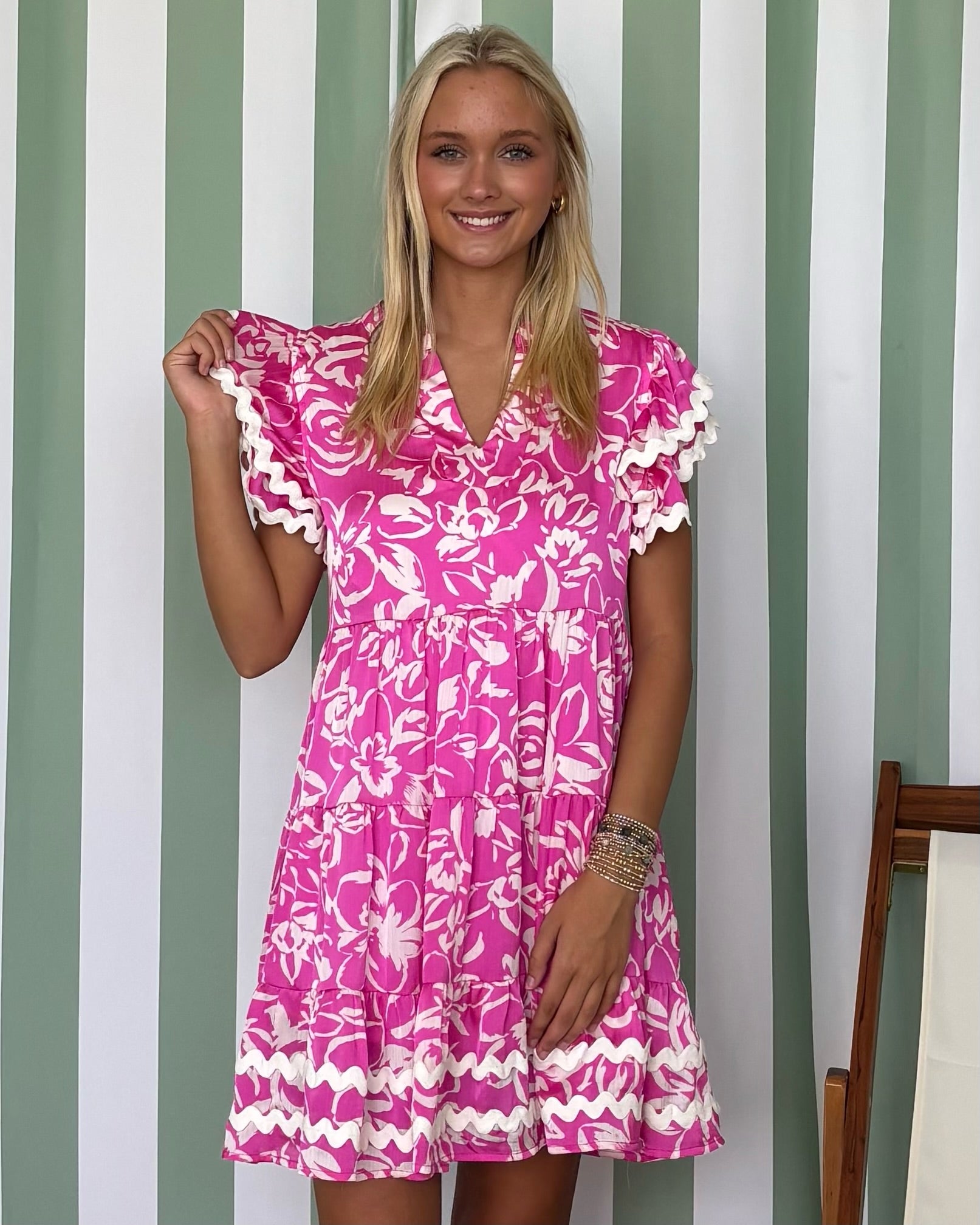 So Beloved Hot Pink Floral Ric Rac Dress-Shop-Womens-Boutique-Clothing