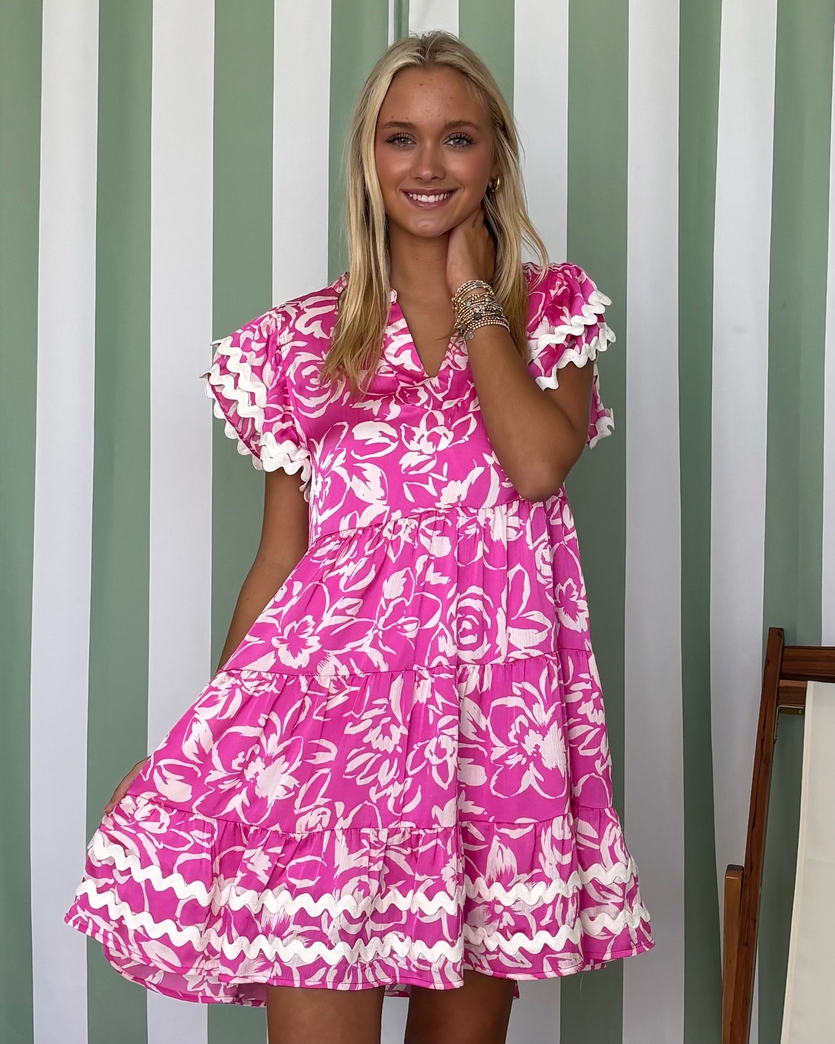 So Beloved Hot Pink Floral Ric Rac Dress-Shop-Womens-Boutique-Clothing