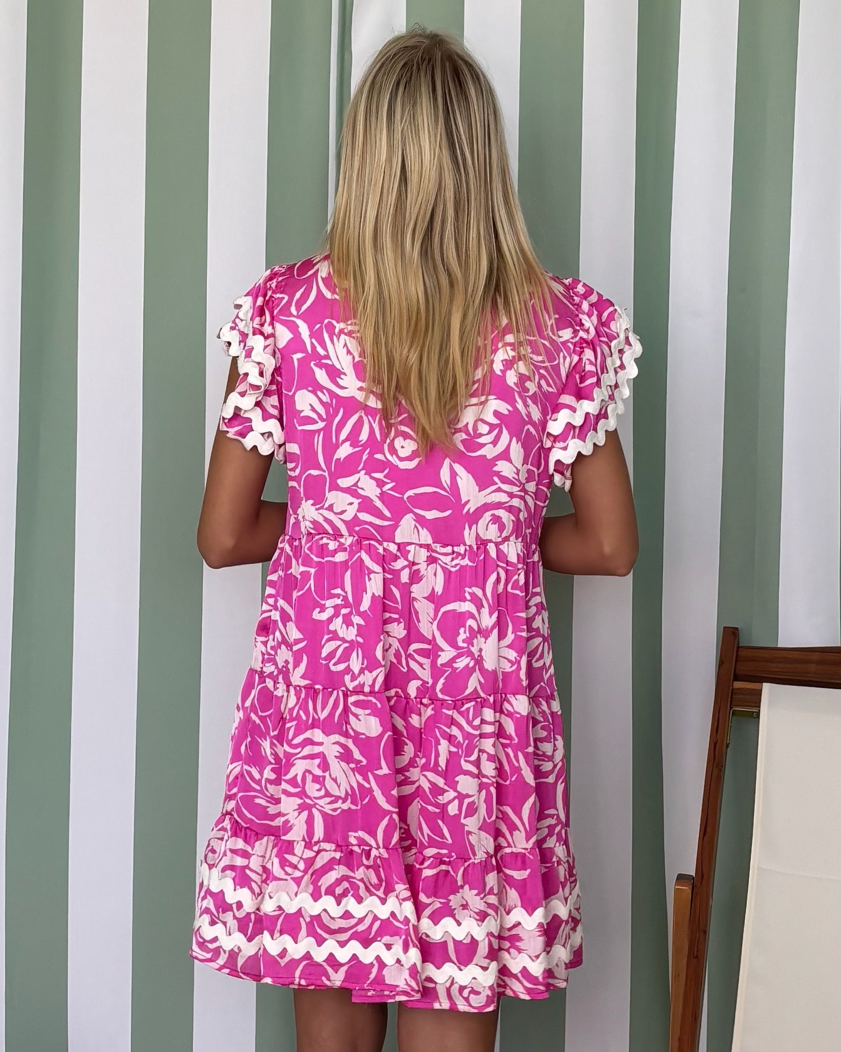 So Beloved Hot Pink Floral Ric Rac Dress-Shop-Womens-Boutique-Clothing
