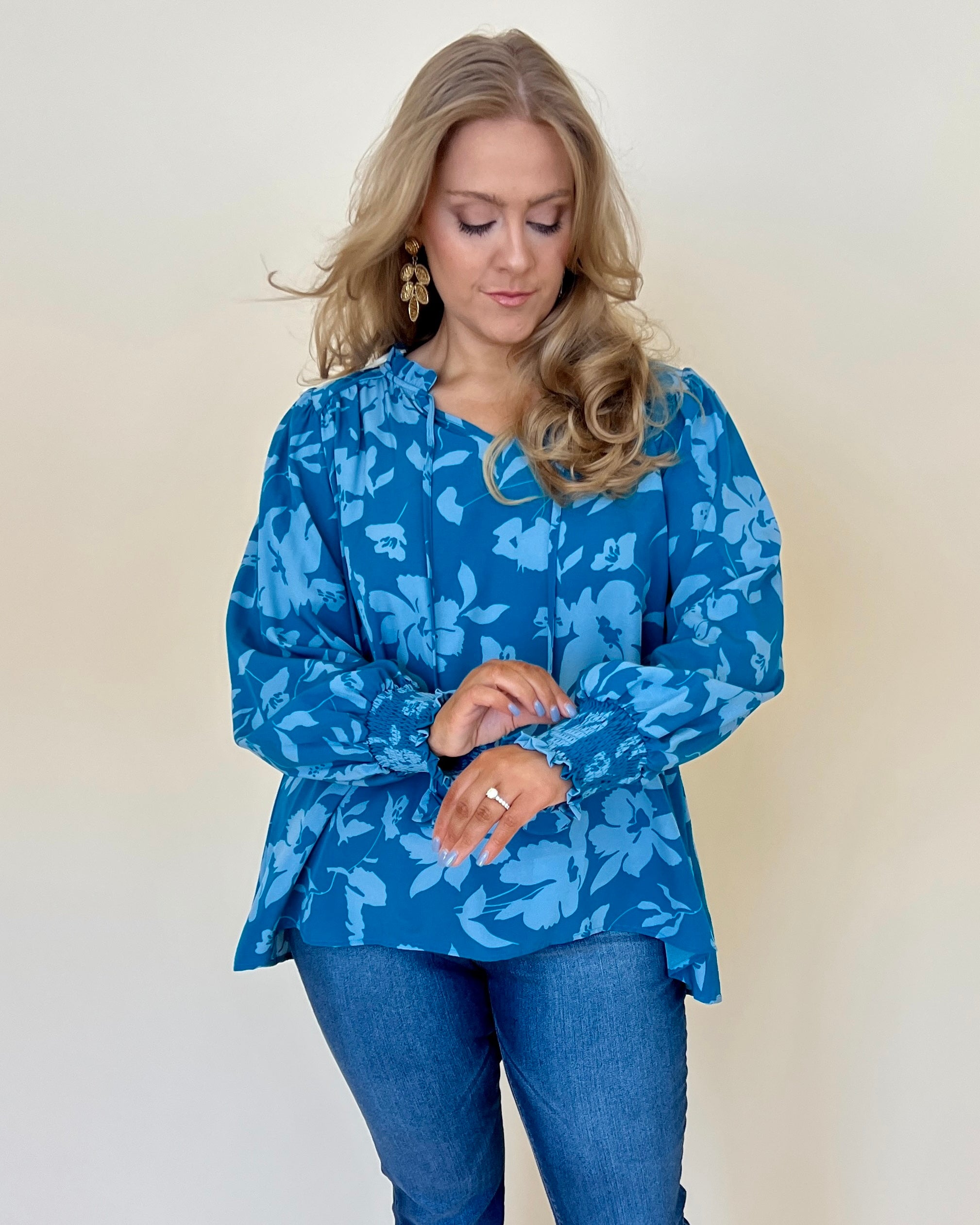 You're Here Turquoise Mix Plus Floral Top-Shop-Womens-Boutique-Clothing