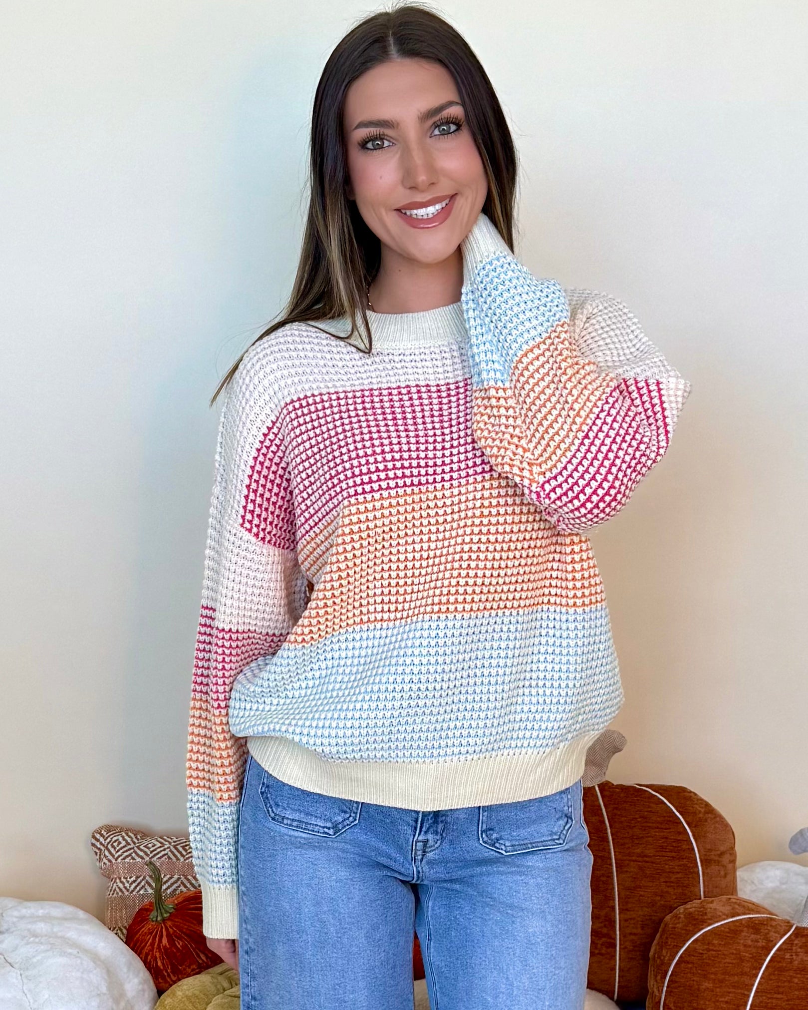 Own The Moment Oatmeal Colorblock Sweater-Shop-Womens-Boutique-Clothing